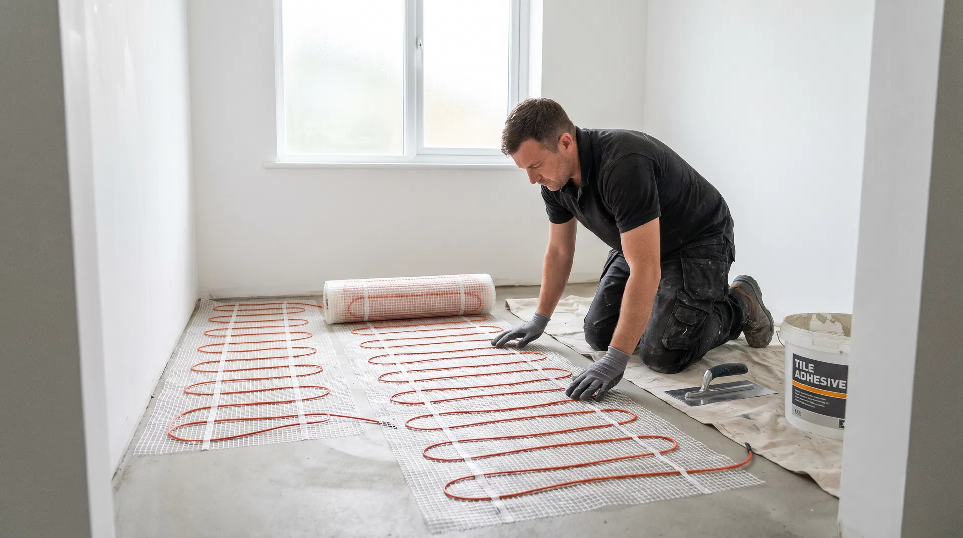 Professional installing EMAT heating mat