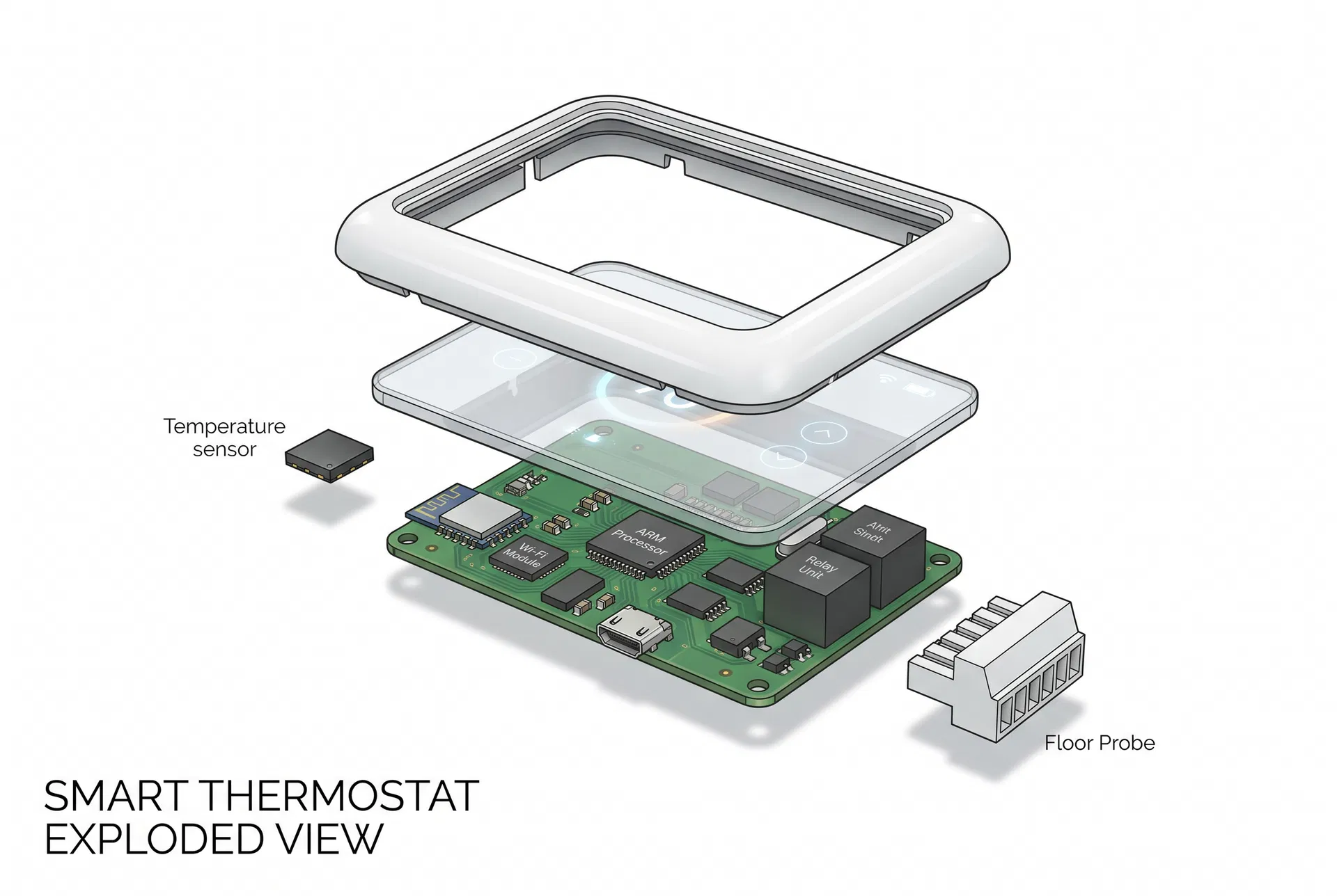 Exploded view of ETER thermostat internals