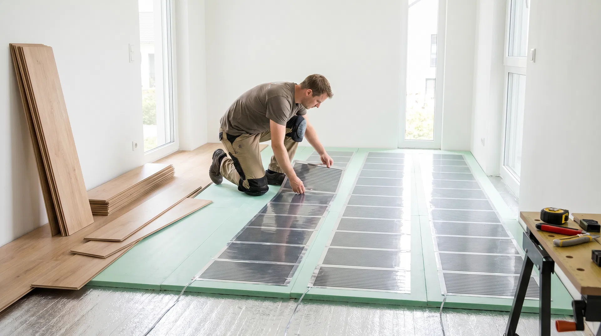 Dry installation of heating foil under laminate