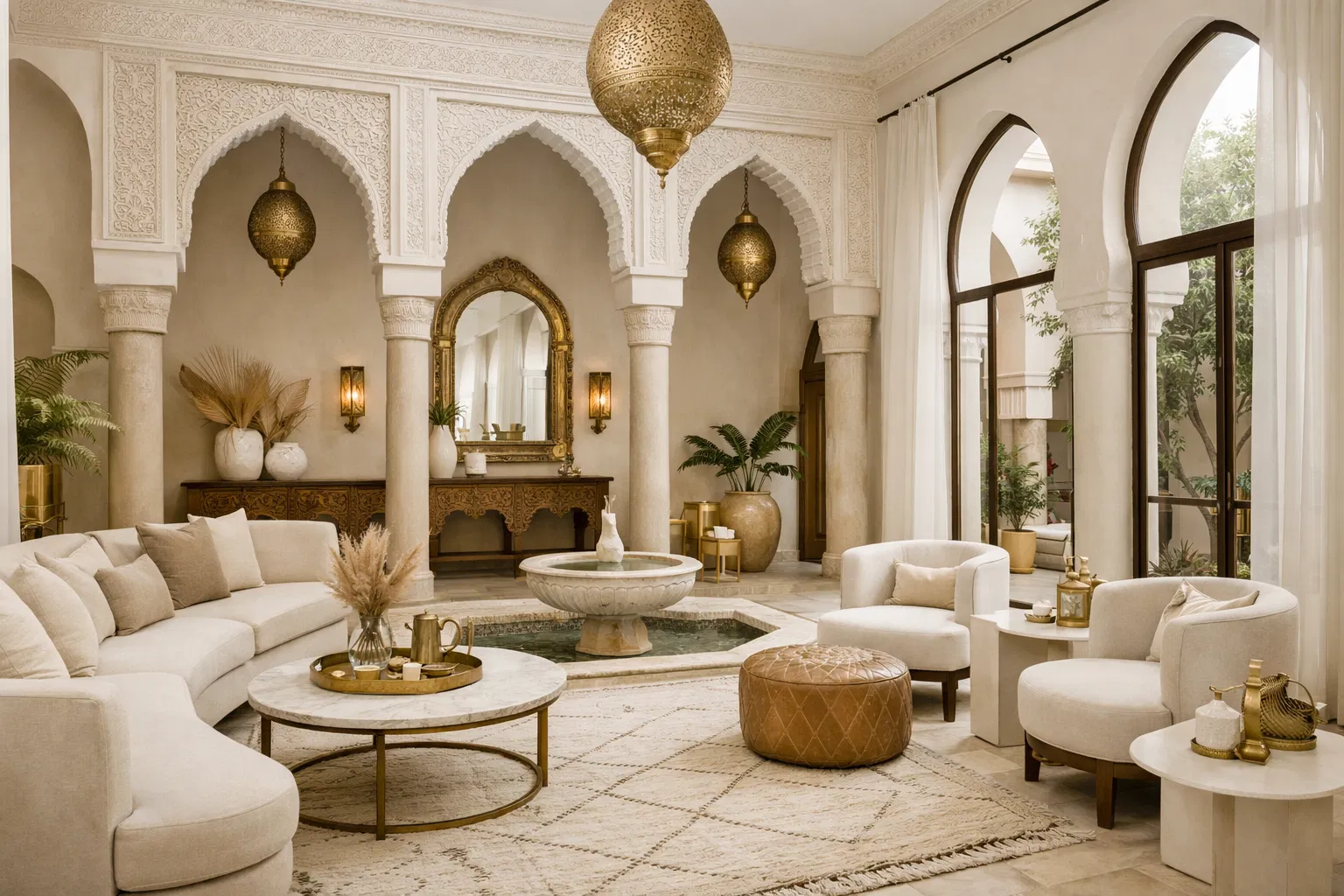 Riad traditionnel marocain avec intérieur luxe - Zellige bleu et or - Hospitalité Maroc