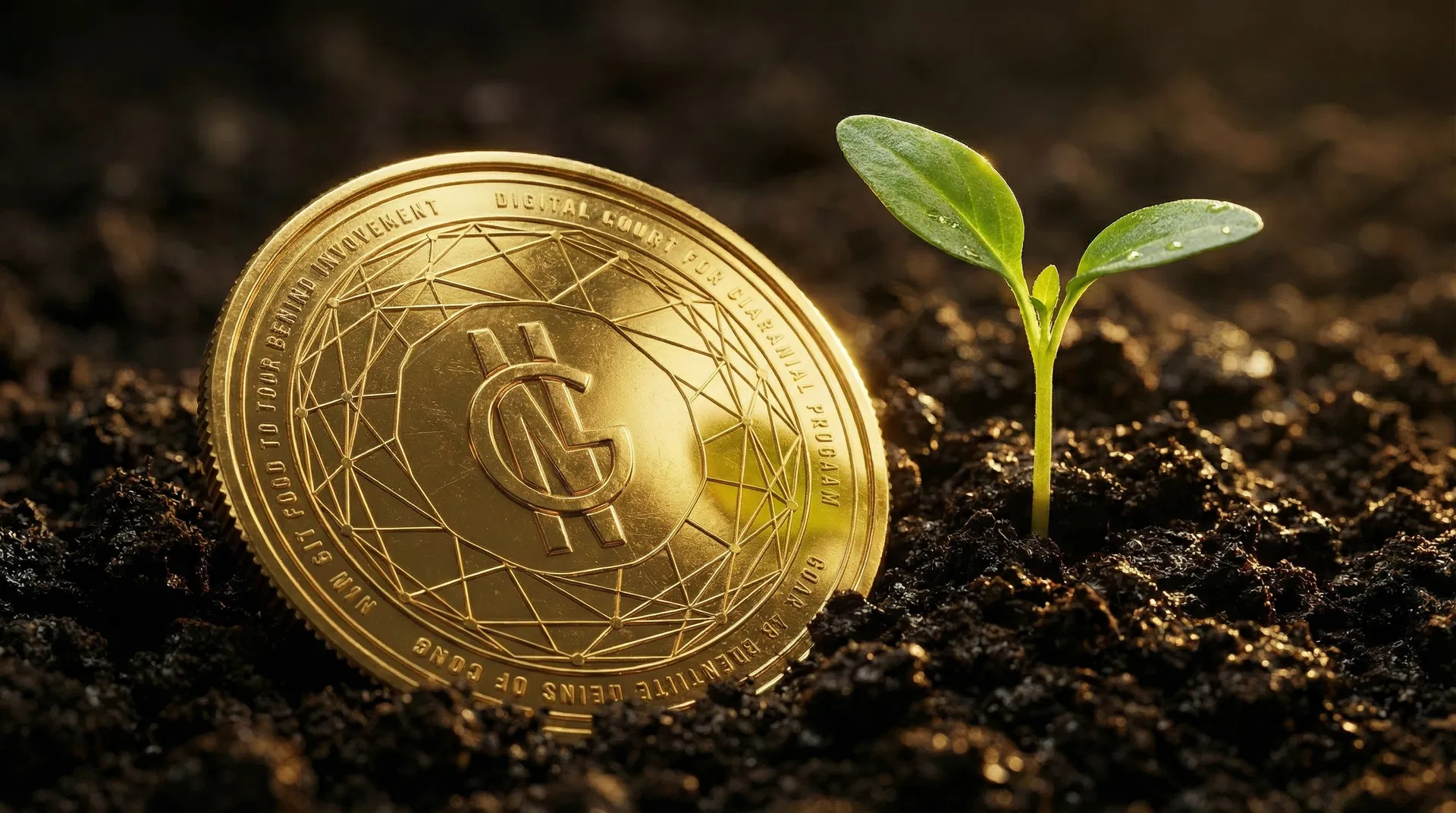 Gold Carbon coin with financial charts