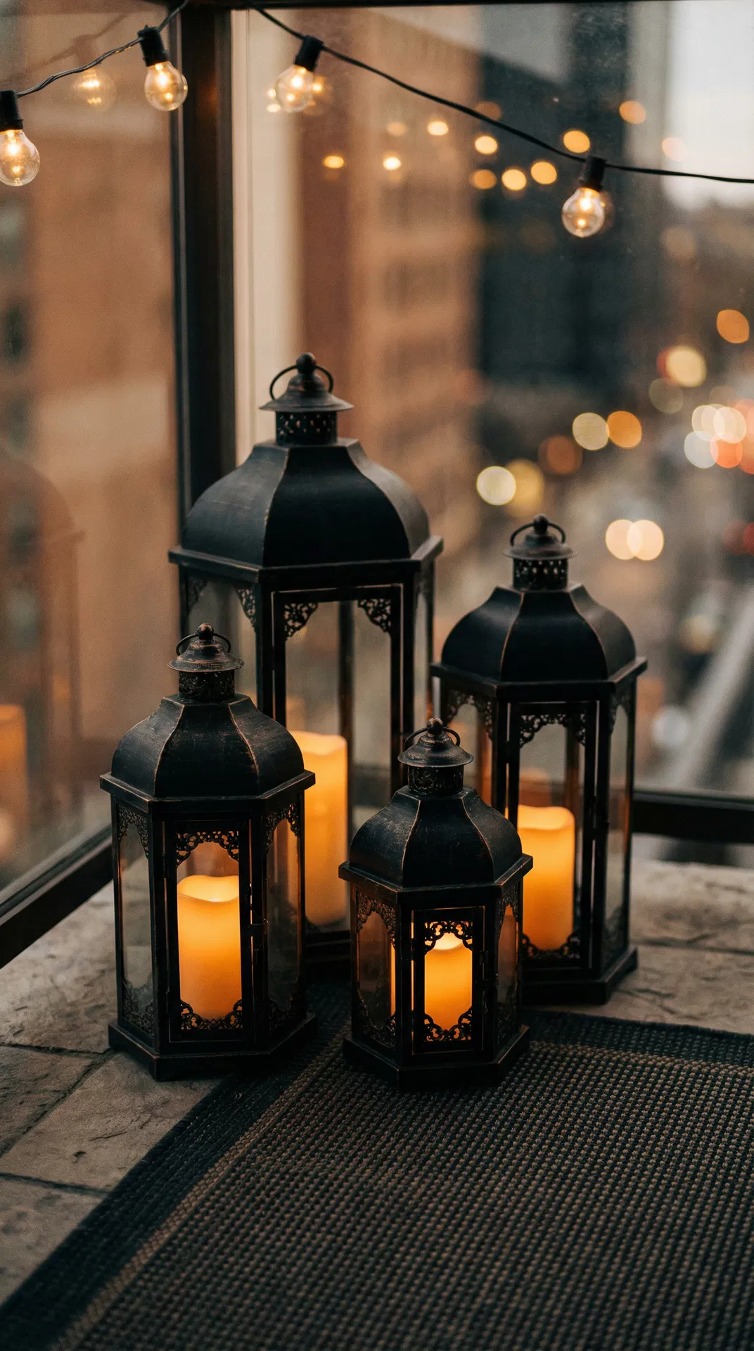 Black Metal Lanterns with LED Candles
