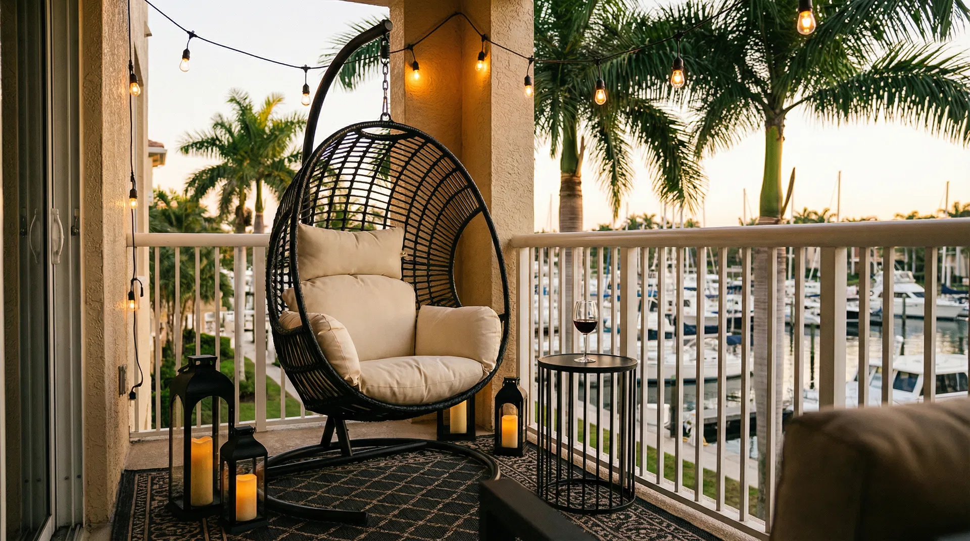 Beautifully transformed balcony at dusk