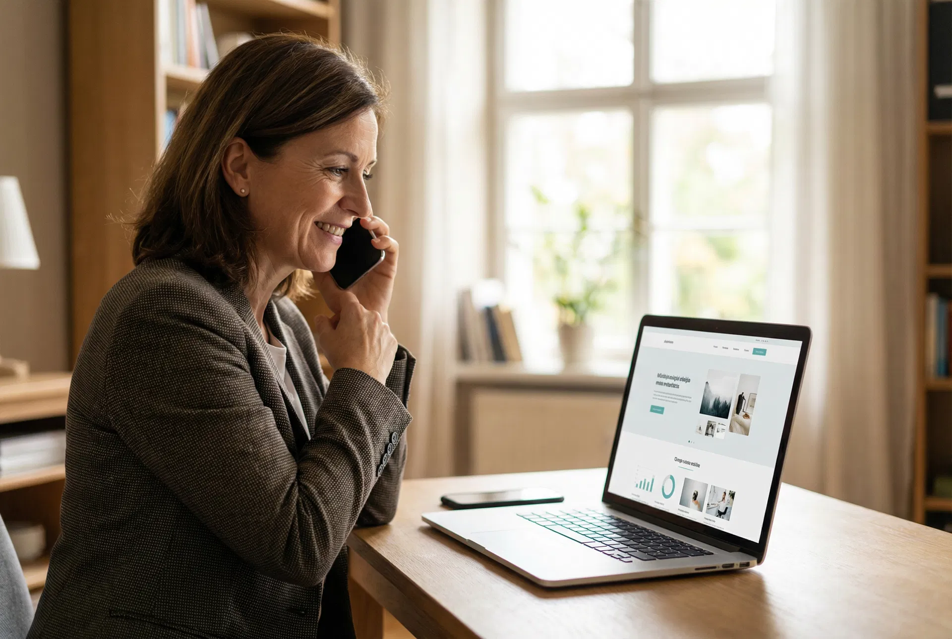 Business owner reviewing their new website