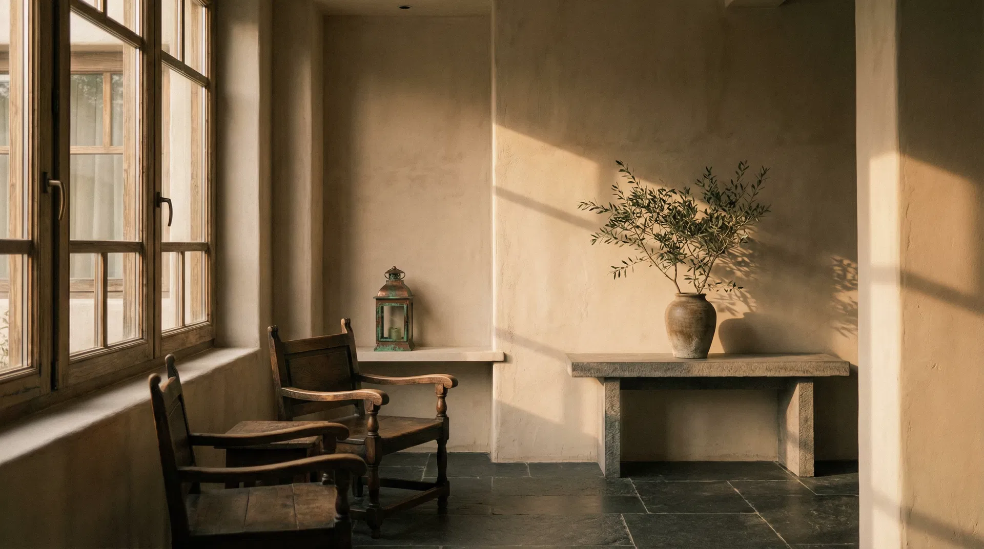 Boutique hotel interior with warm natural light