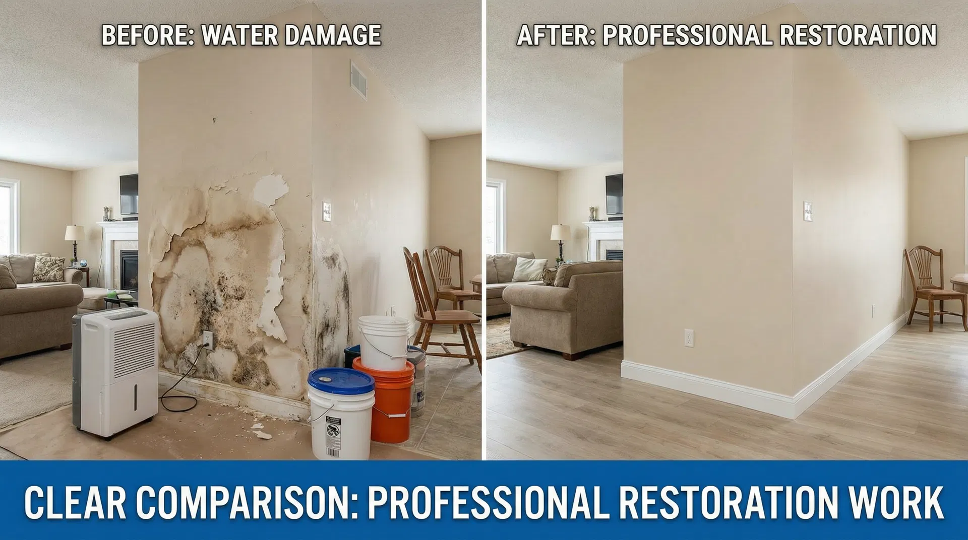 Before and after water damage restoration