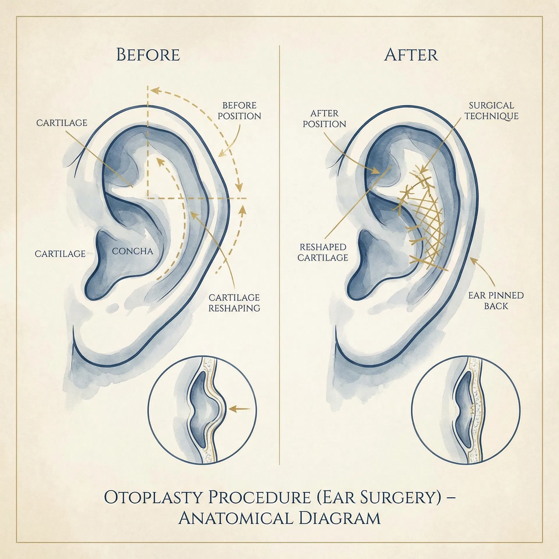 Otoplasty procedure anatomical diagram