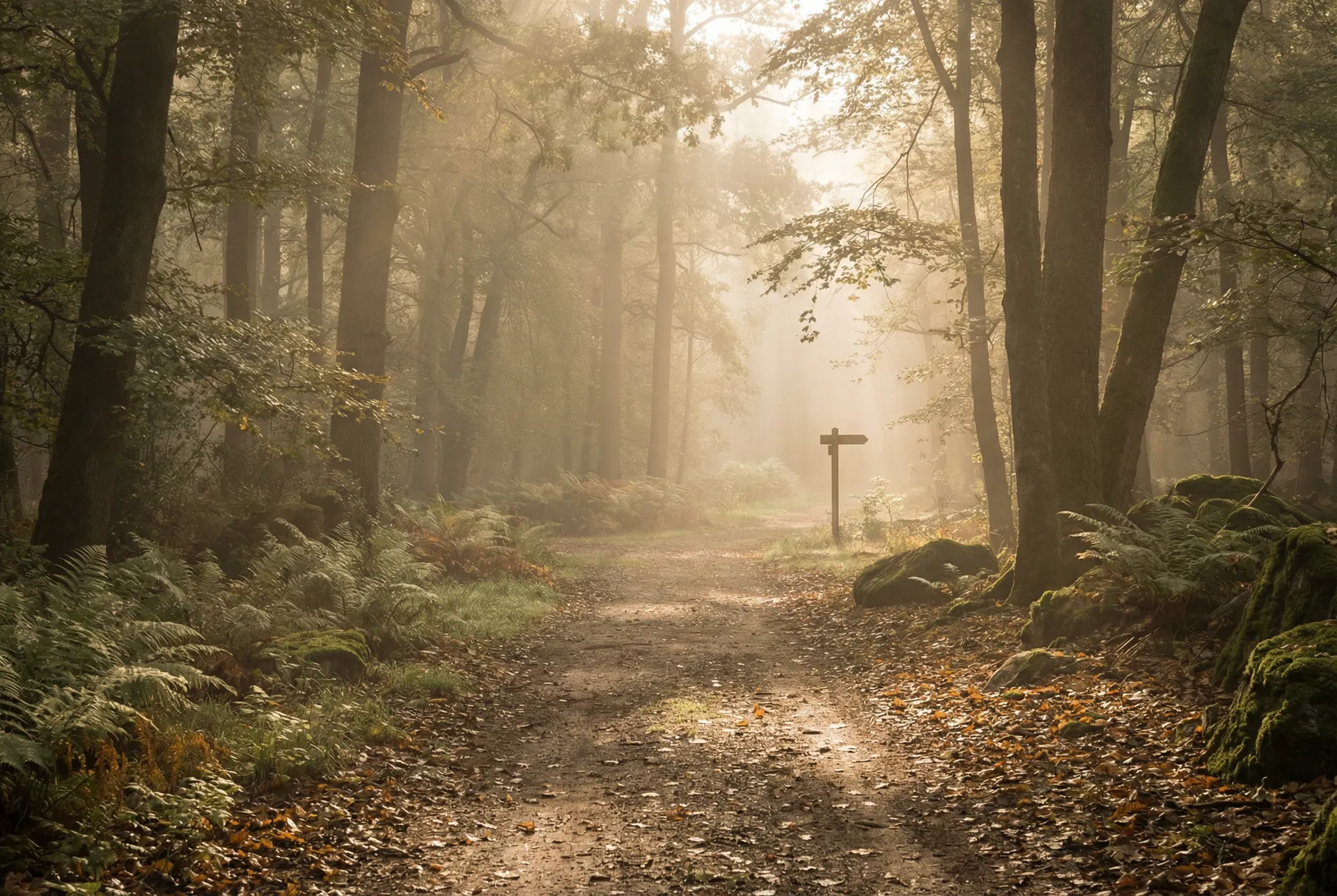 Un sendero entre árboles iluminado por la luz del sol