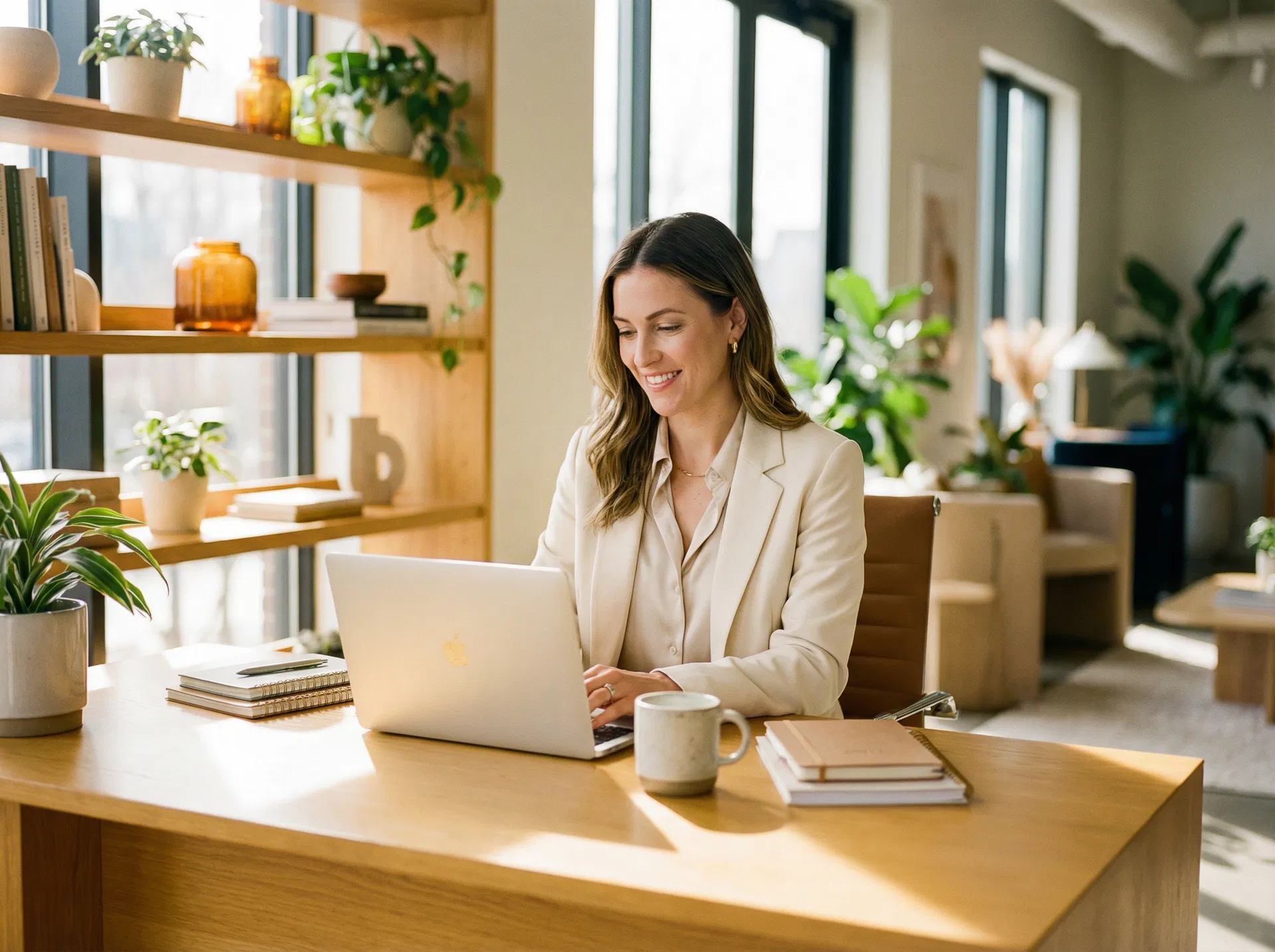 Professional woman working at a modern desk