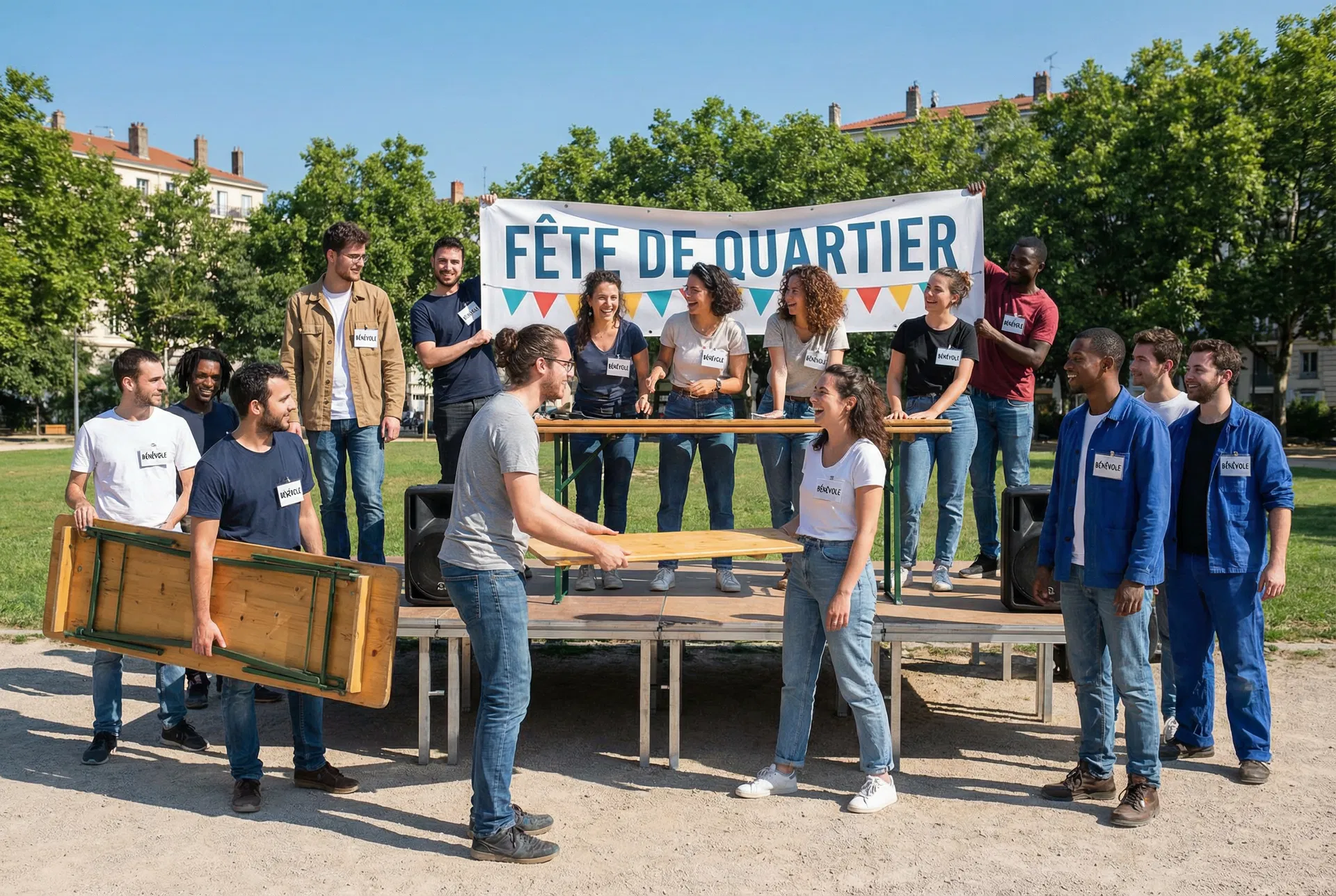 Fête de quartier — bénévoles en action