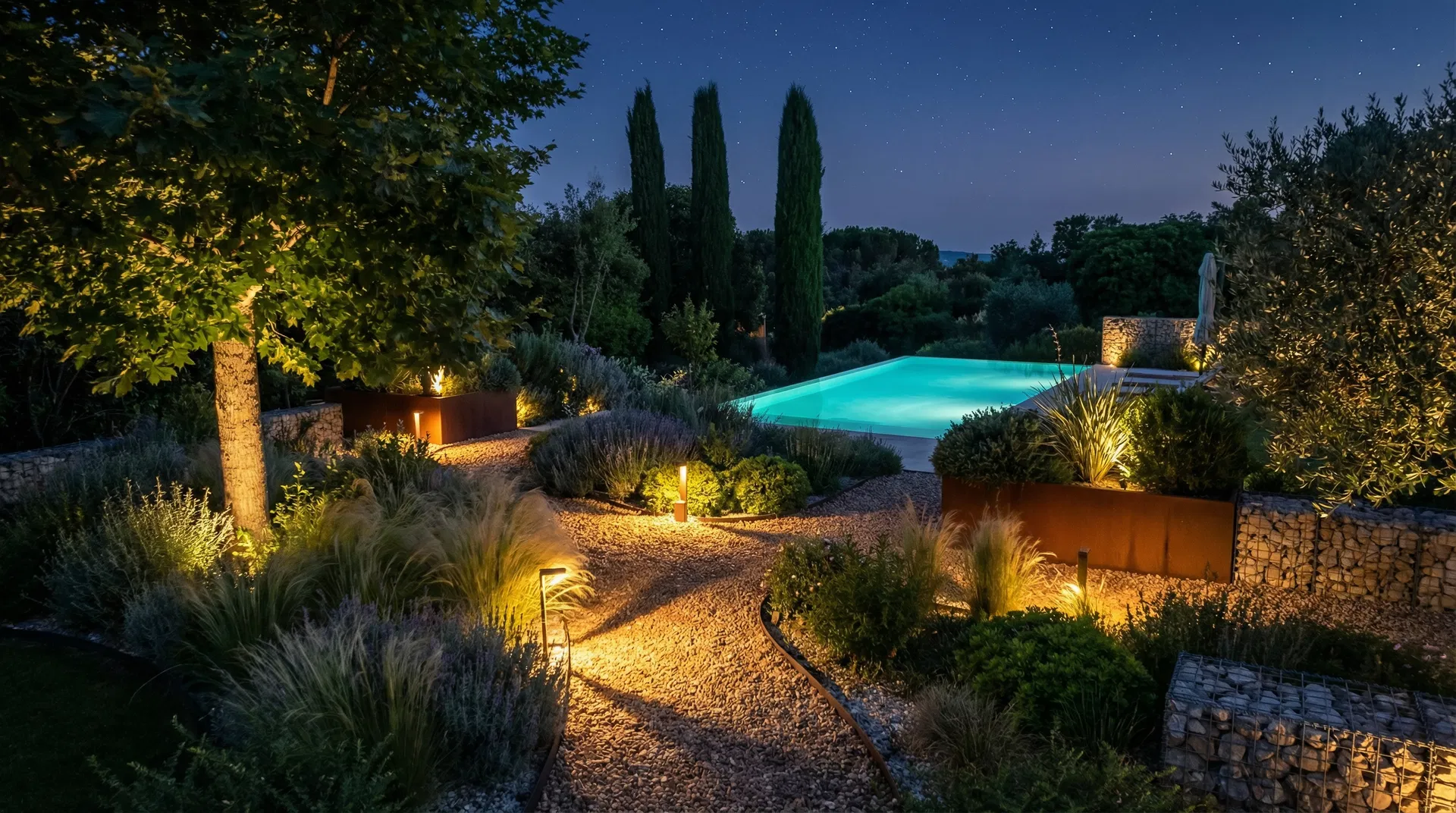 Jardin méditerranéen de nuit