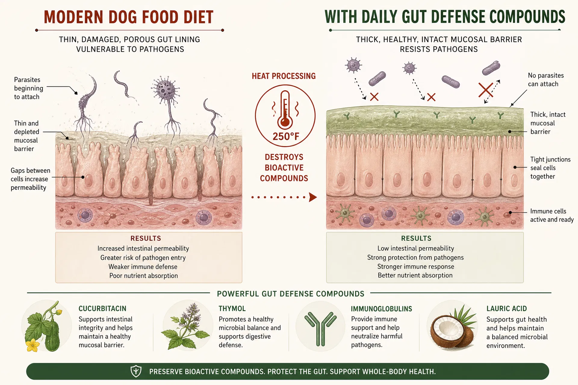 Gut barrier diagram: damaged vs healthy