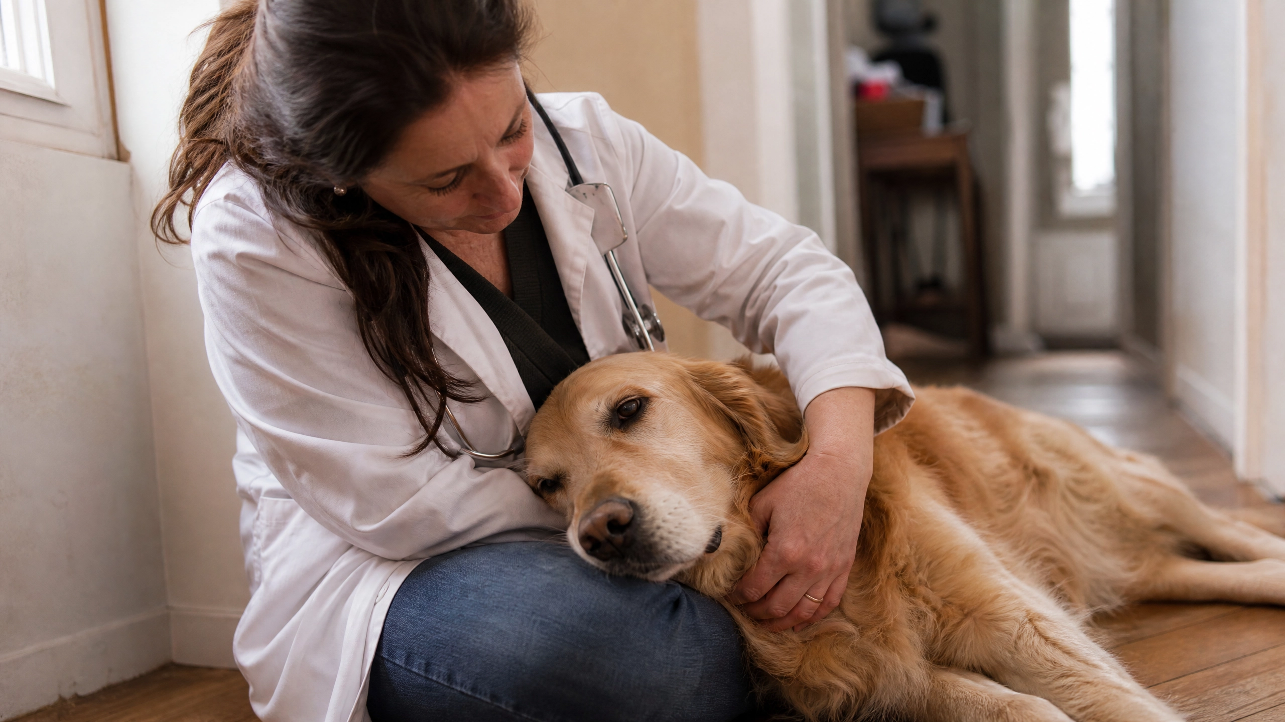 Dr. Simmons with a golden retriever patient