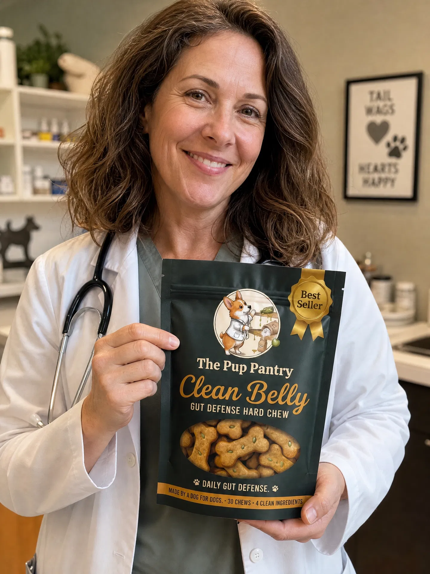 Dr. Simmons holding Clean Belly by The Pup Pantry