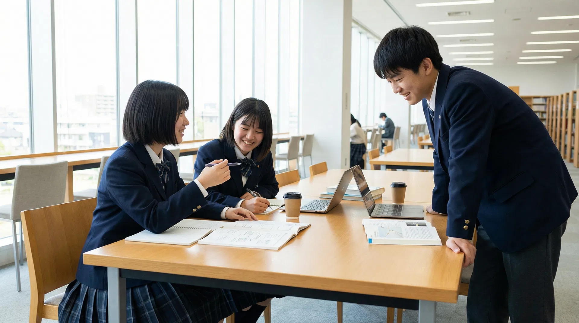学習する日本人学生グループ