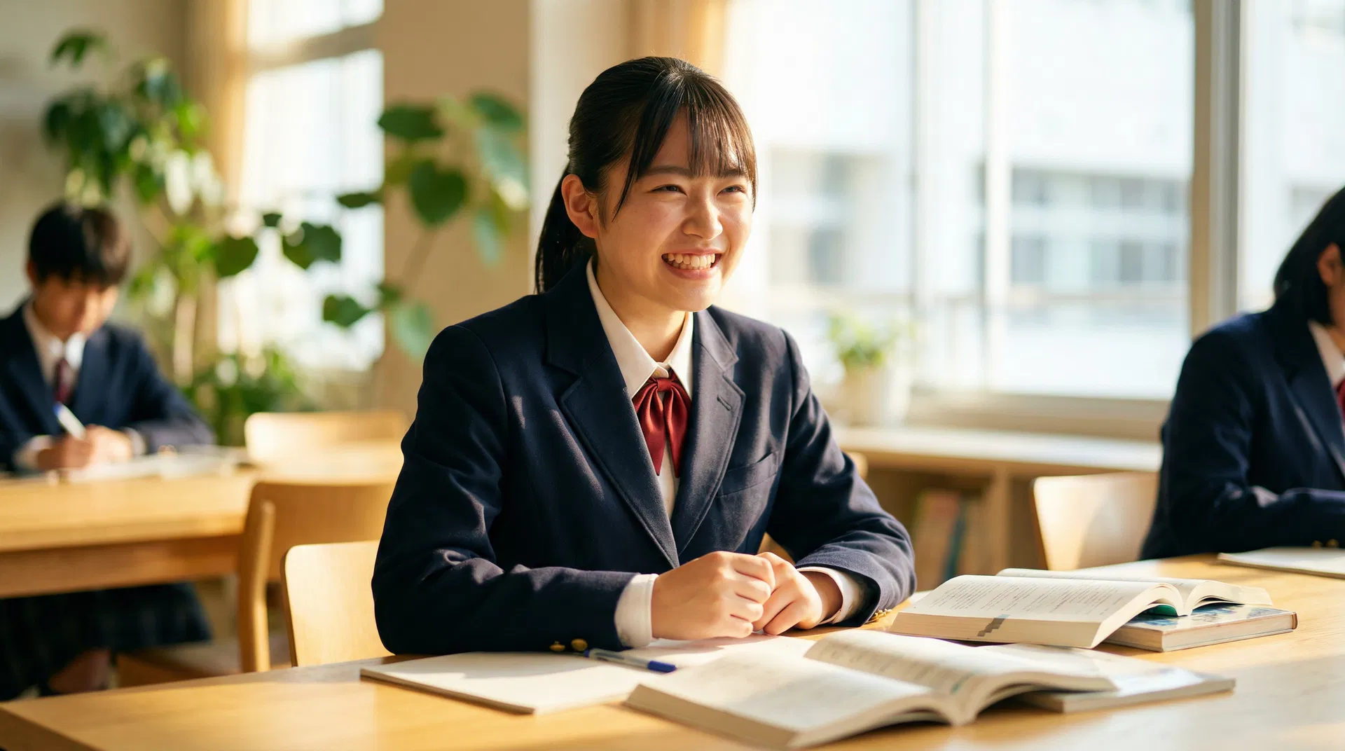 学習する日本人女子高校生