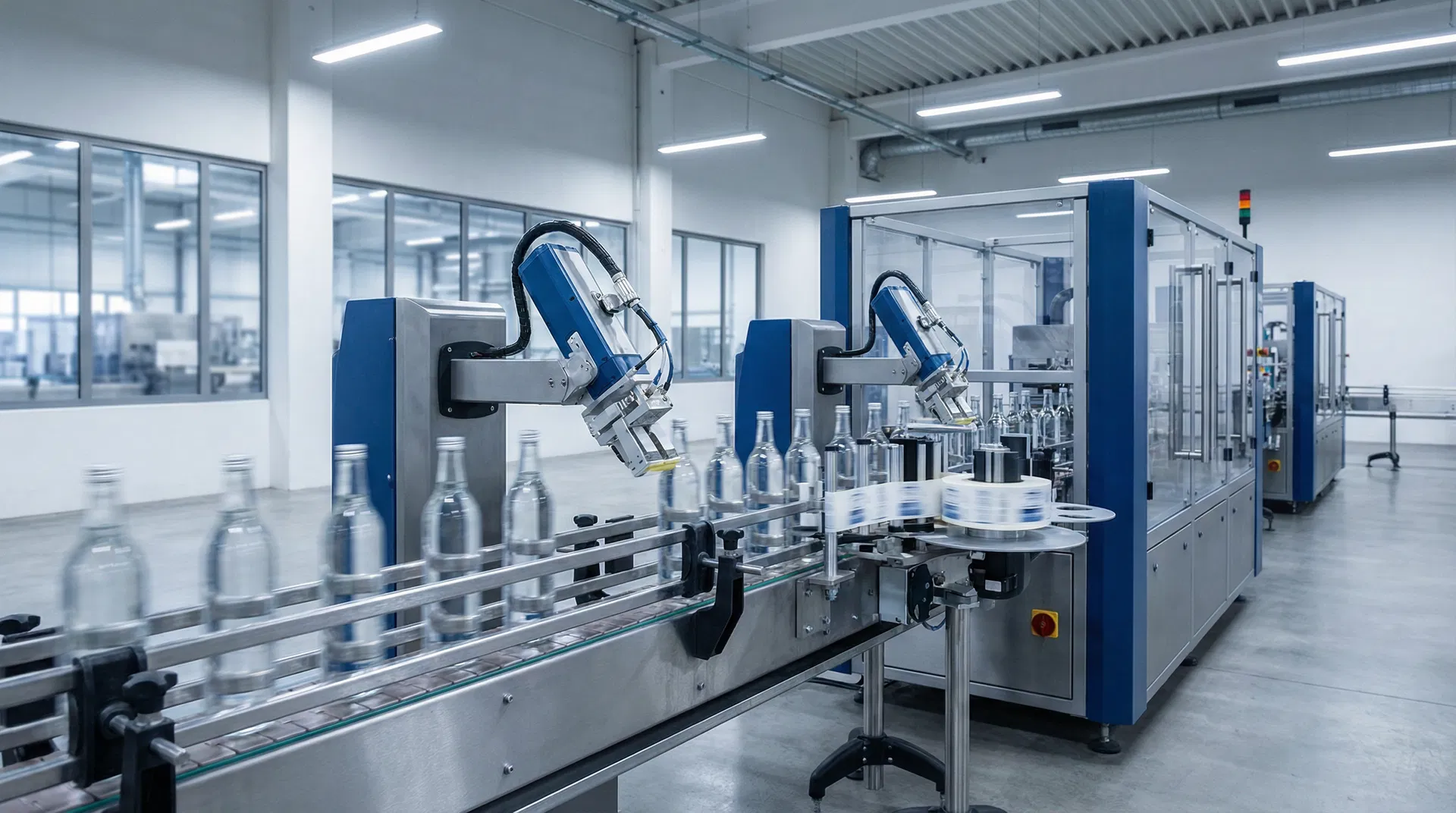 Linha de produção com rotuladoras automáticas