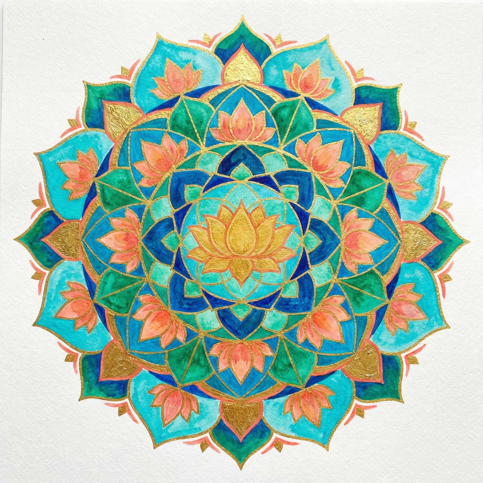 Lotus-Mandala in Türkis & Gold