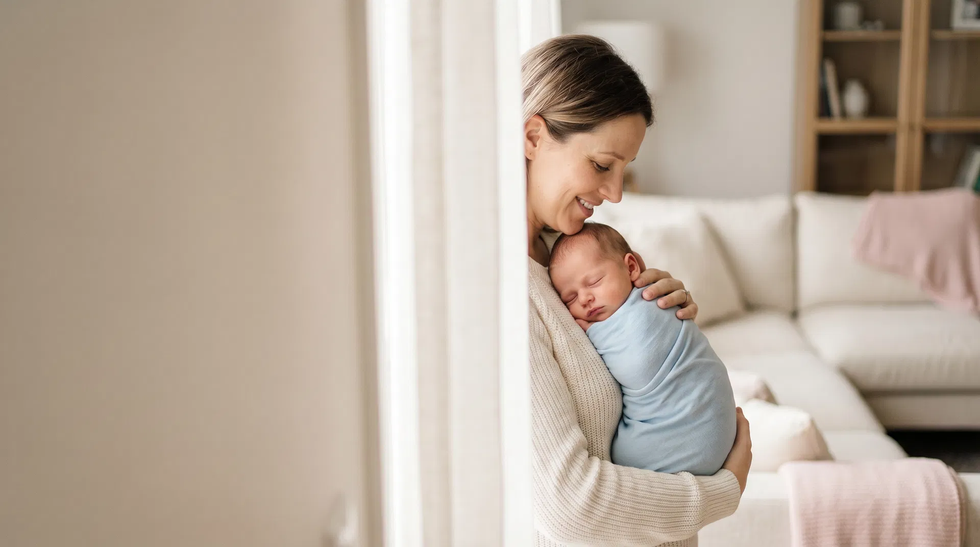 Mãe segurando recém-nascido