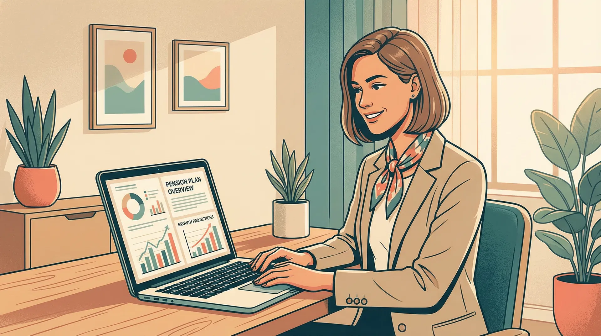 Person som planerar sin pension vid datorn