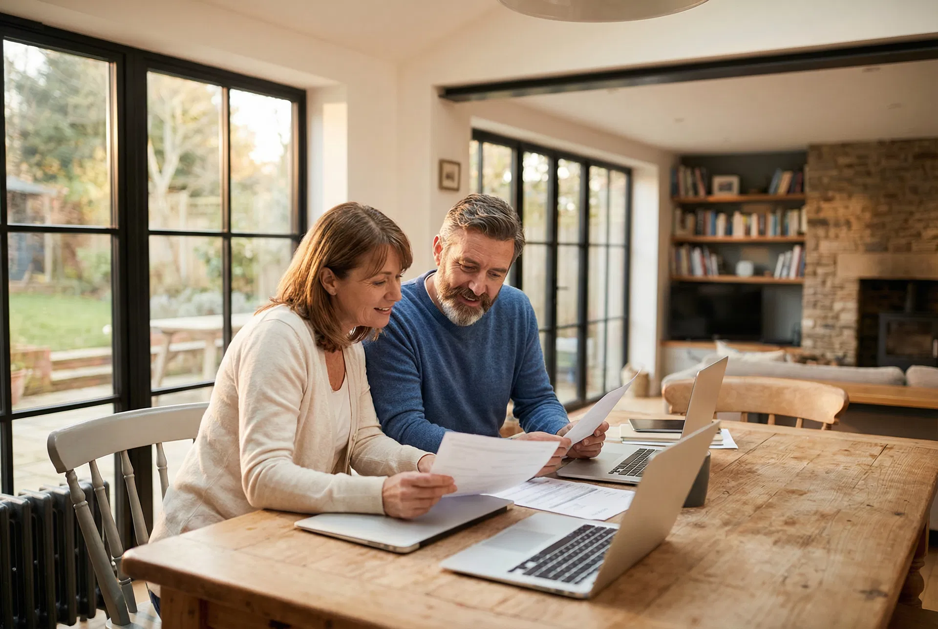 Home sellers reviewing documents