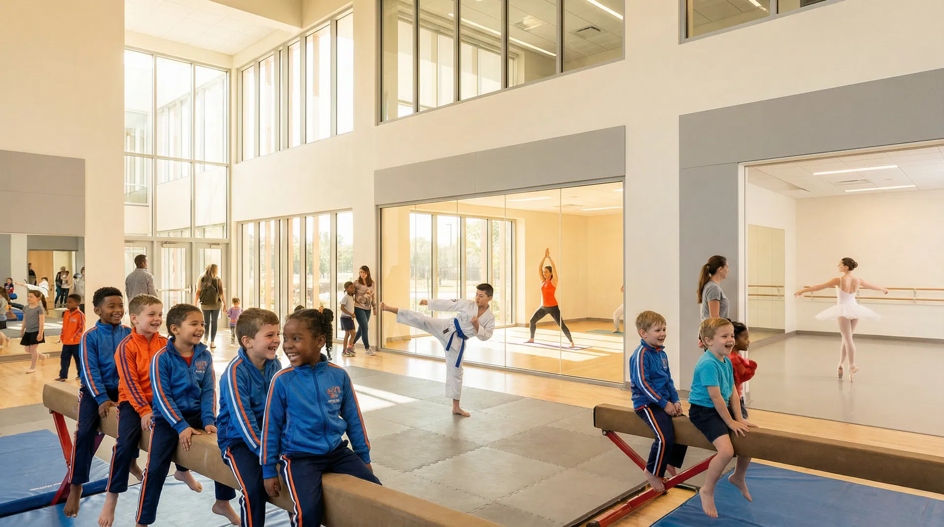 Sportschule mit Kindern und Erwachsenen beim Sport