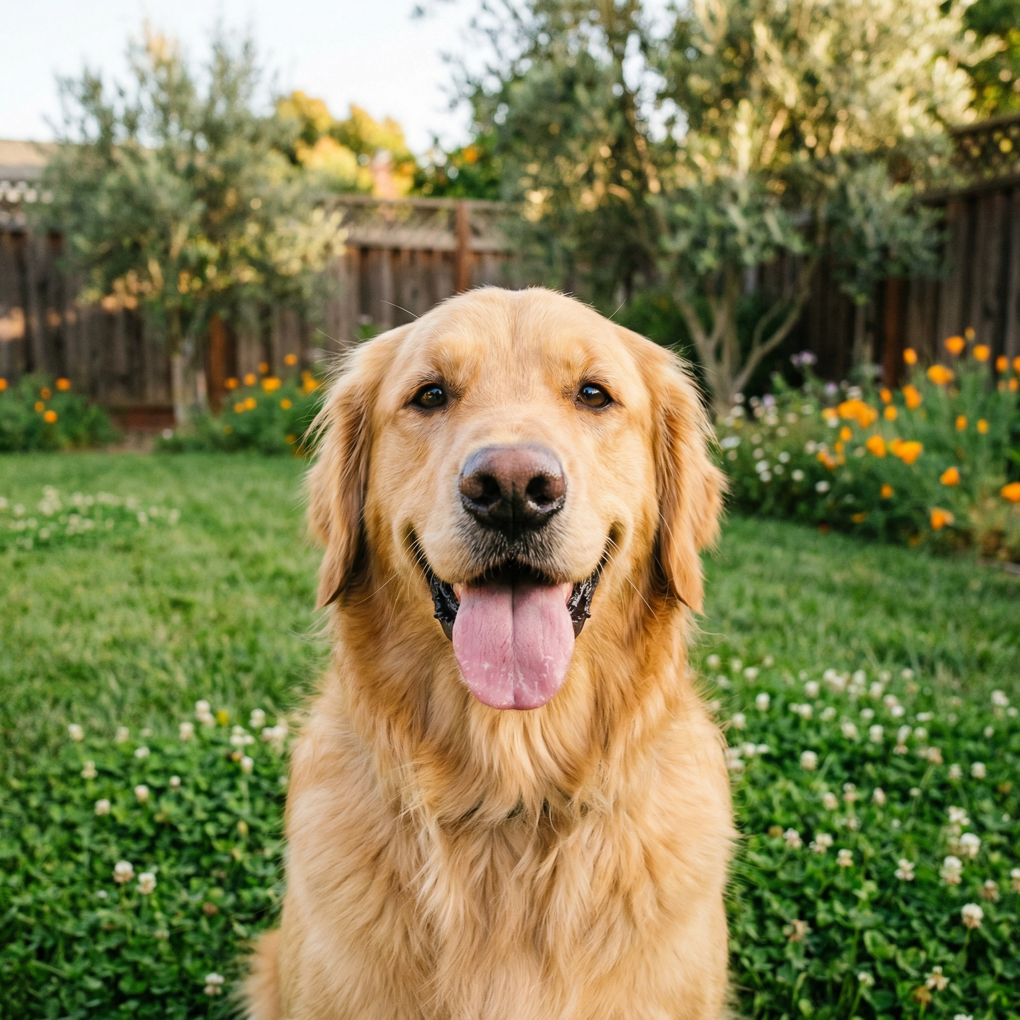 Happy dog in clean yard
