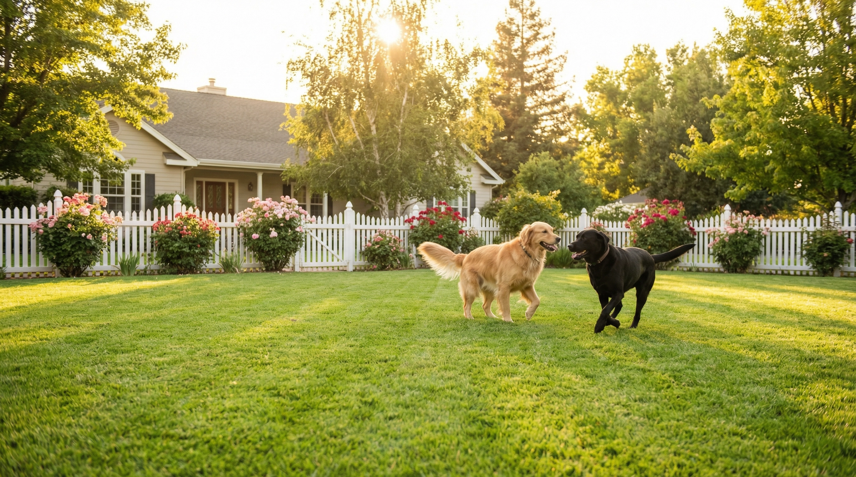Clean backyard with happy dogs