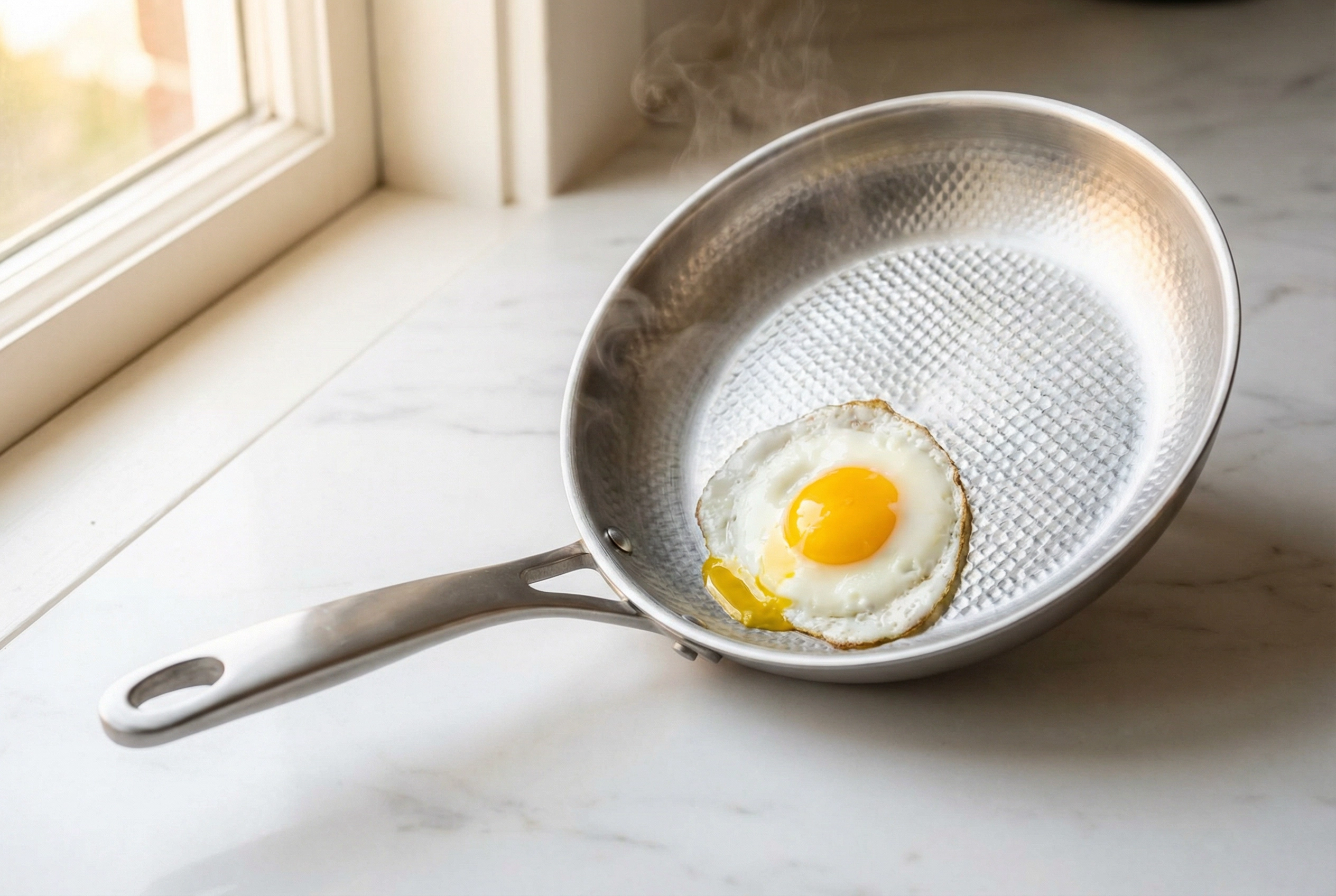 TitanCore pure titanium pan with egg sliding off cleanly