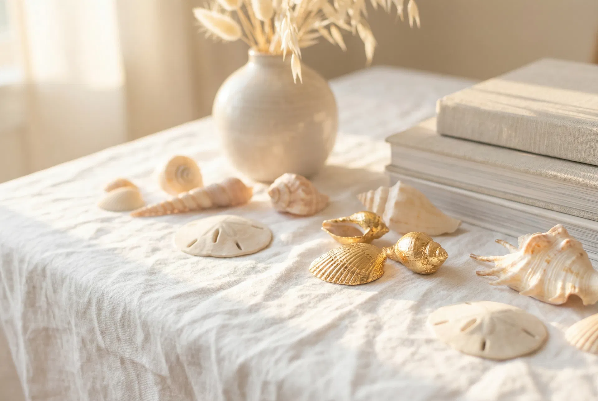 Julie Bratina Thomas — shells on linen