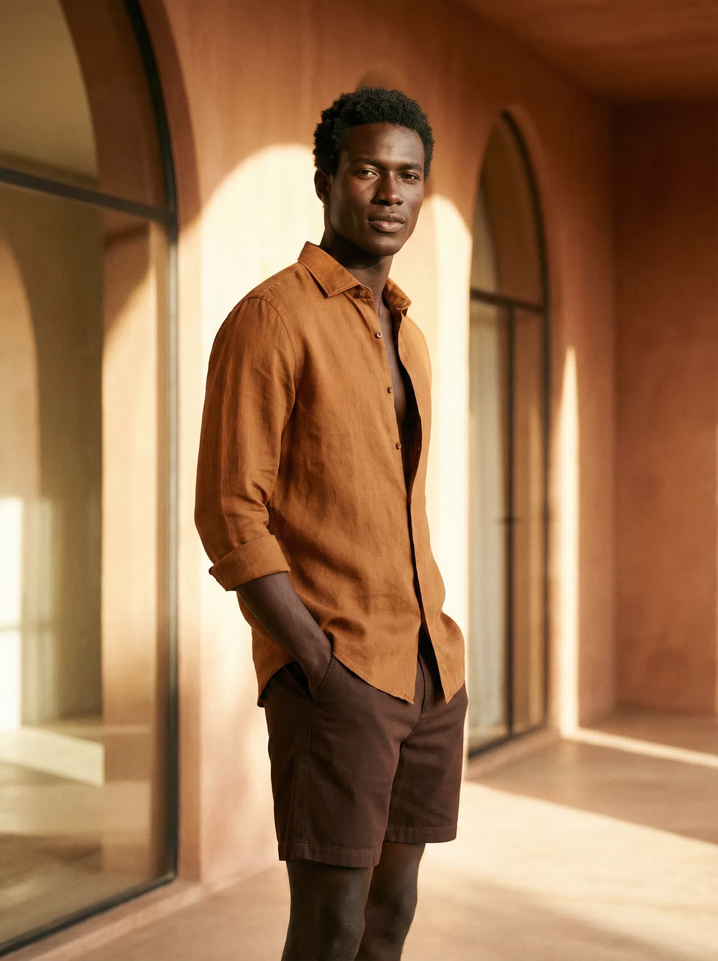 Brown Bark Shorts & Rustic Caramel Shirt — Earth Tones