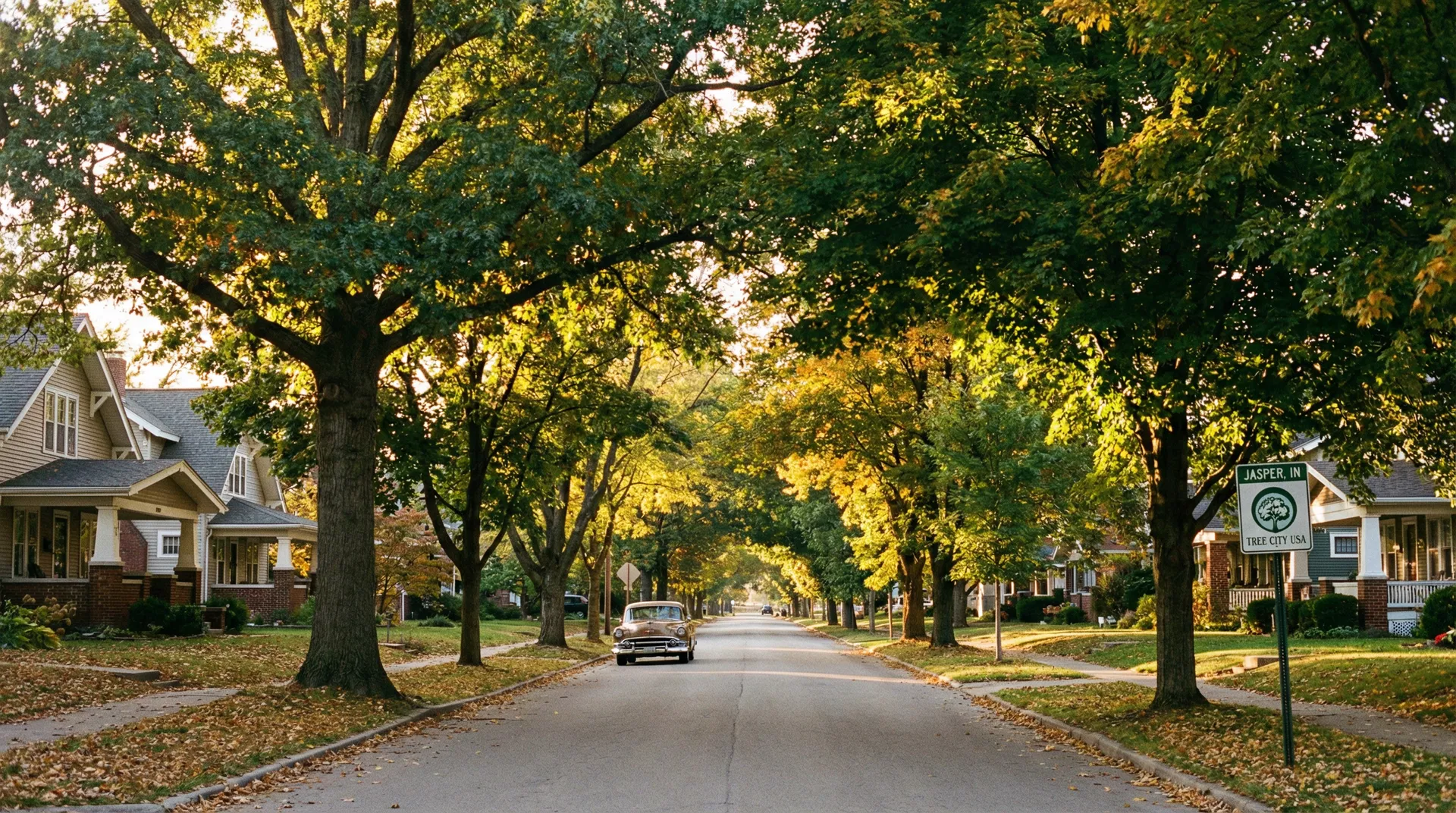Beautiful tree-lined street in Jasper Indiana