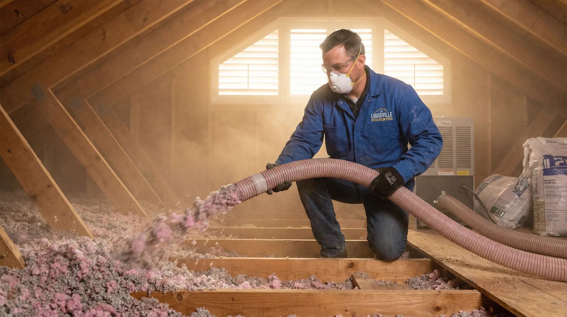 Residential attic insulation installation in Louisville Kentucky home