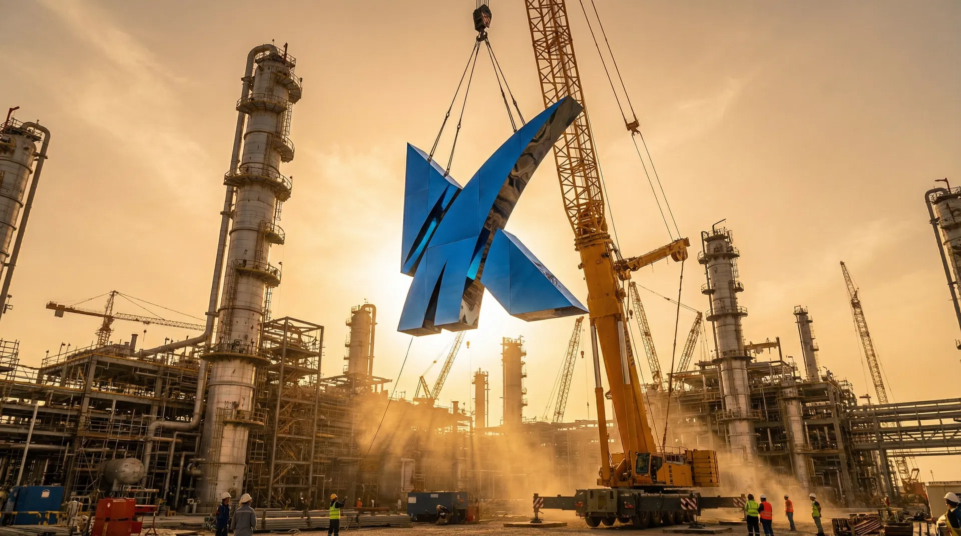 KJC 3D Logo lifted by crane