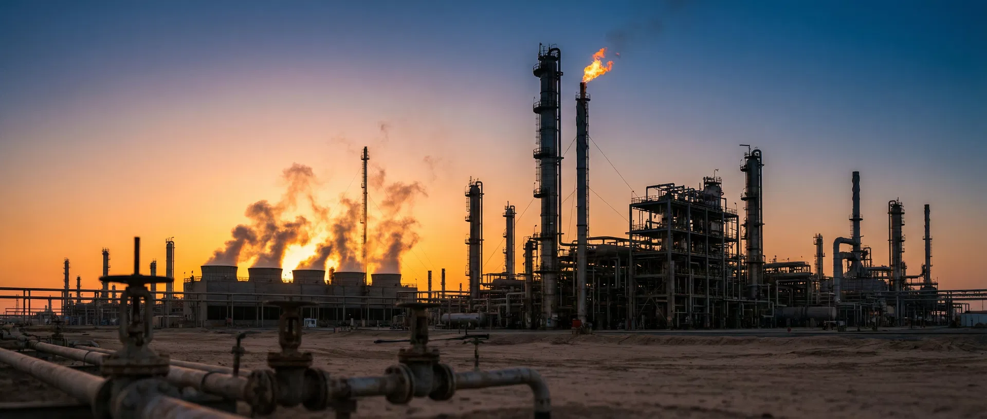 Oil refinery at sunset