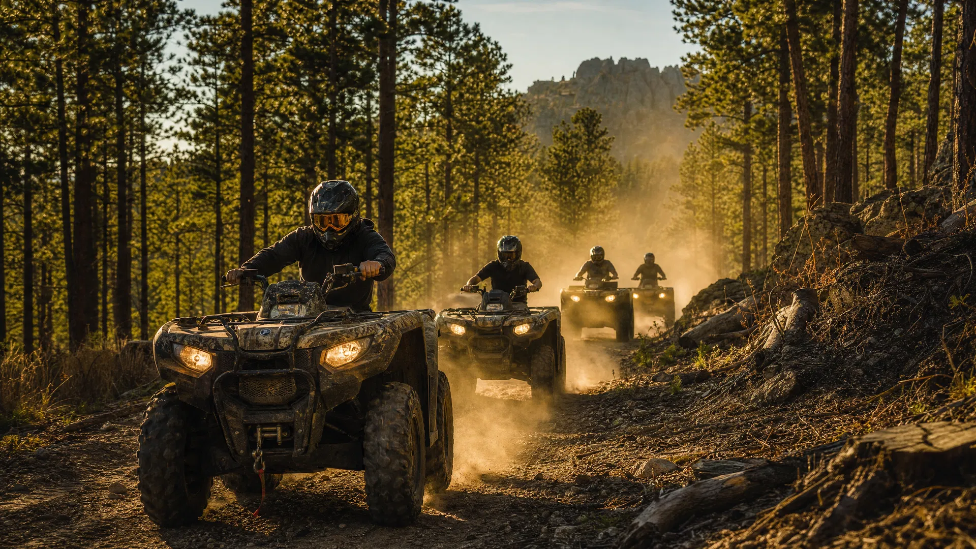Group of ATV riders on Black Hills trails near -385 Campground