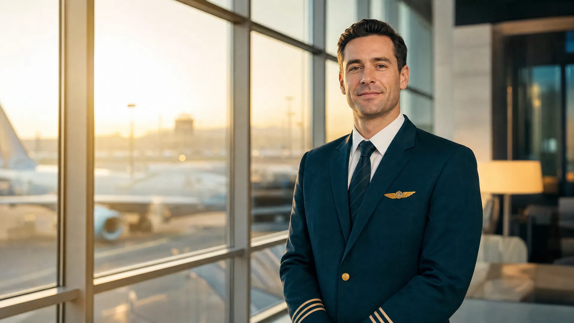 Airline professional in airport terminal