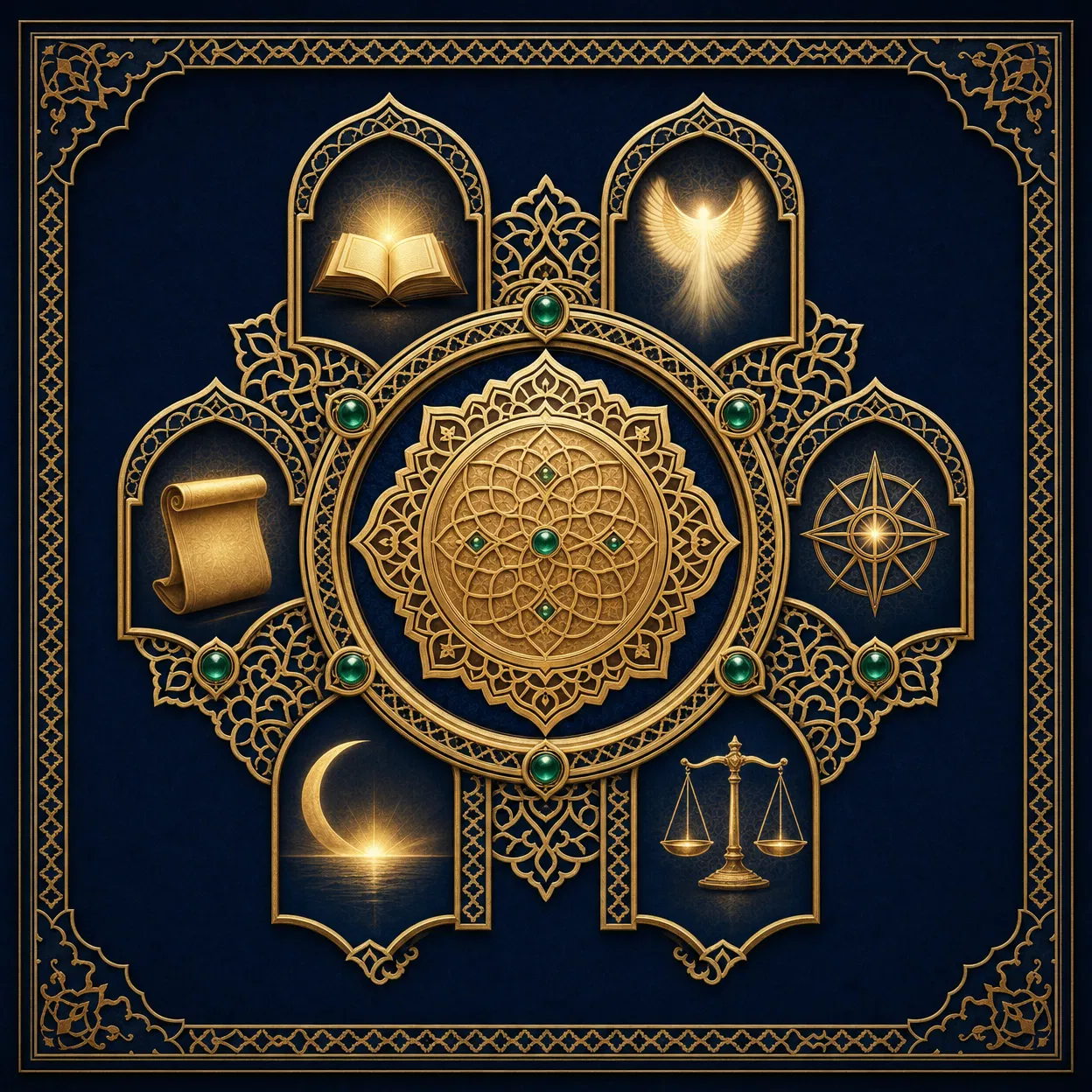 Symbolic medallion representing the six articles of faith