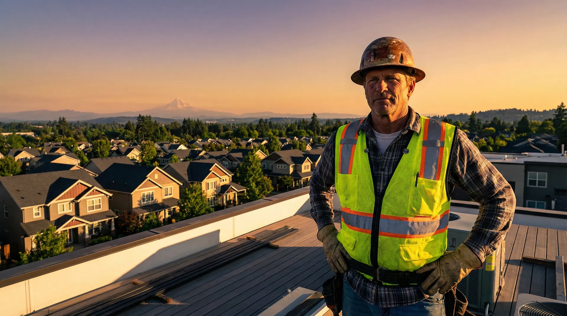 Professional contractor overlooking Portland neighborhood