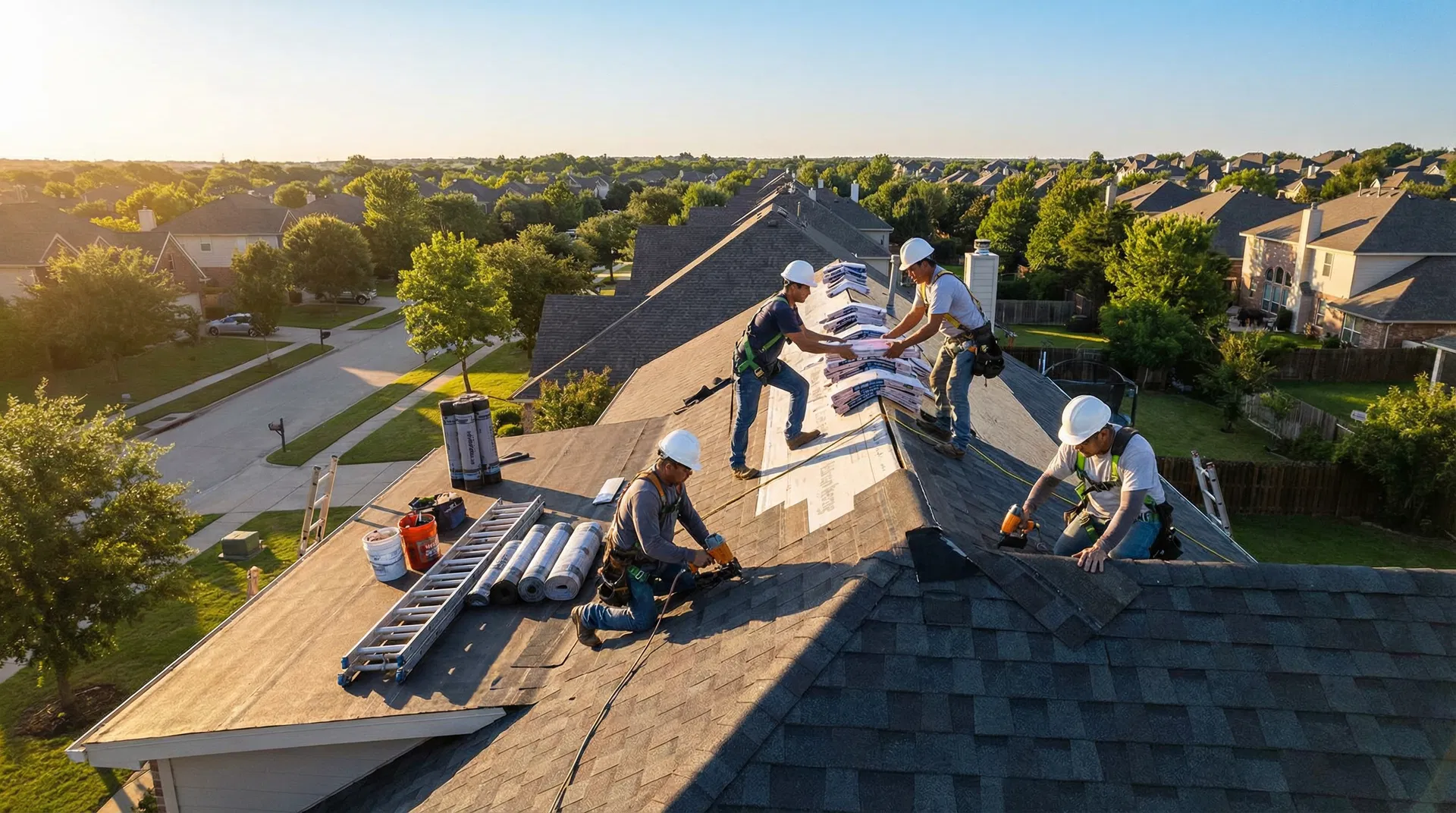 Roofing crew at work
