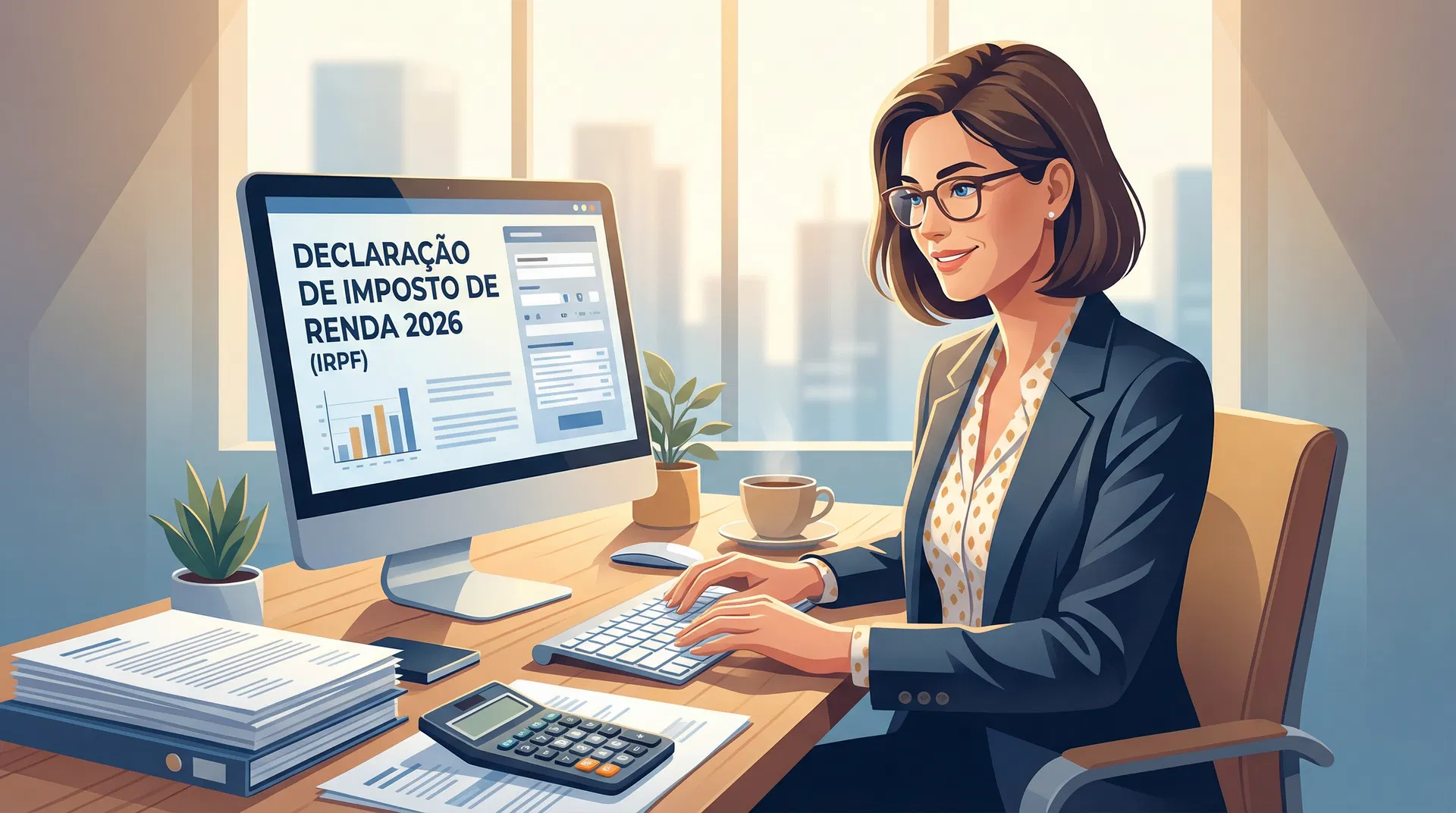 Contadora fazendo declaração de IRPF 2026