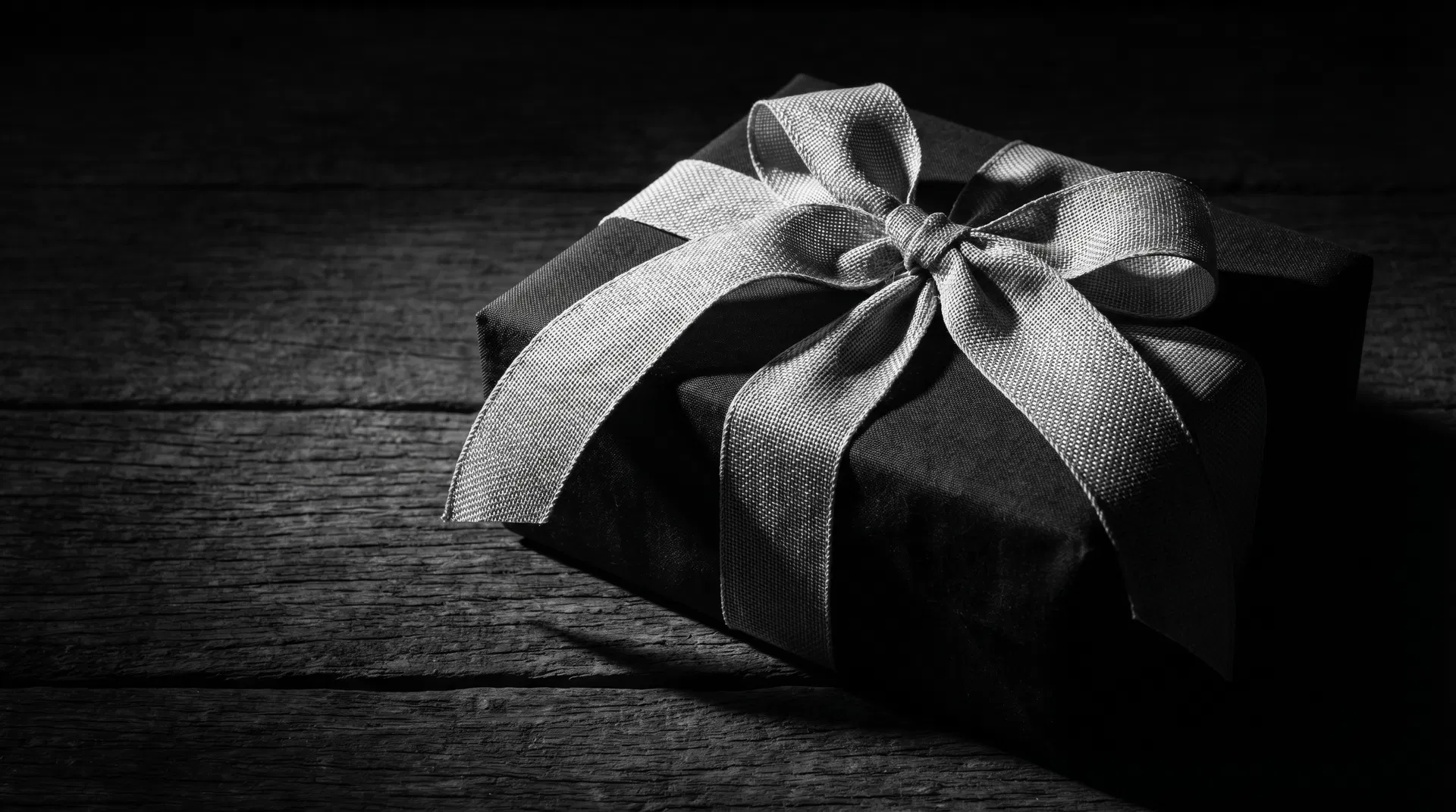 A beautifully wrapped gift with a satin bow, black and white — representing the weight of unspoken expectations