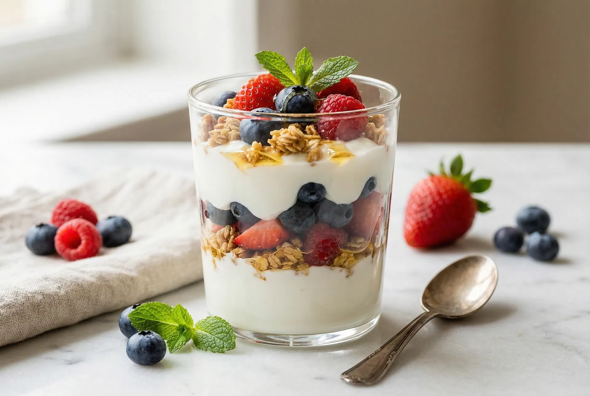 Greek Yogurt Parfait with Chia Seeds & Berries