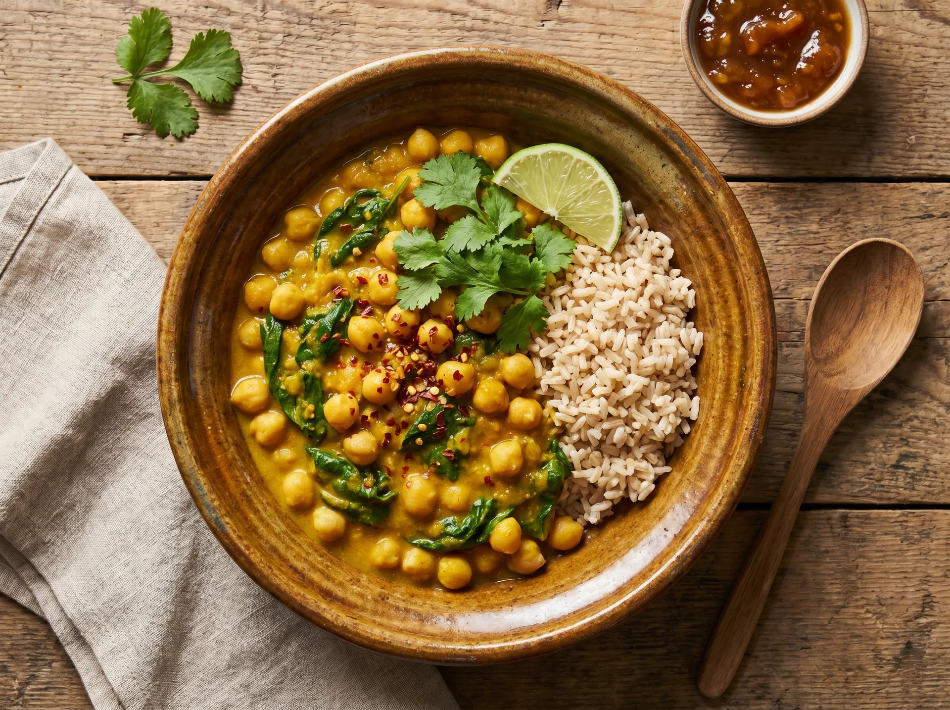 Chickpea & Spinach Curry with Brown Rice