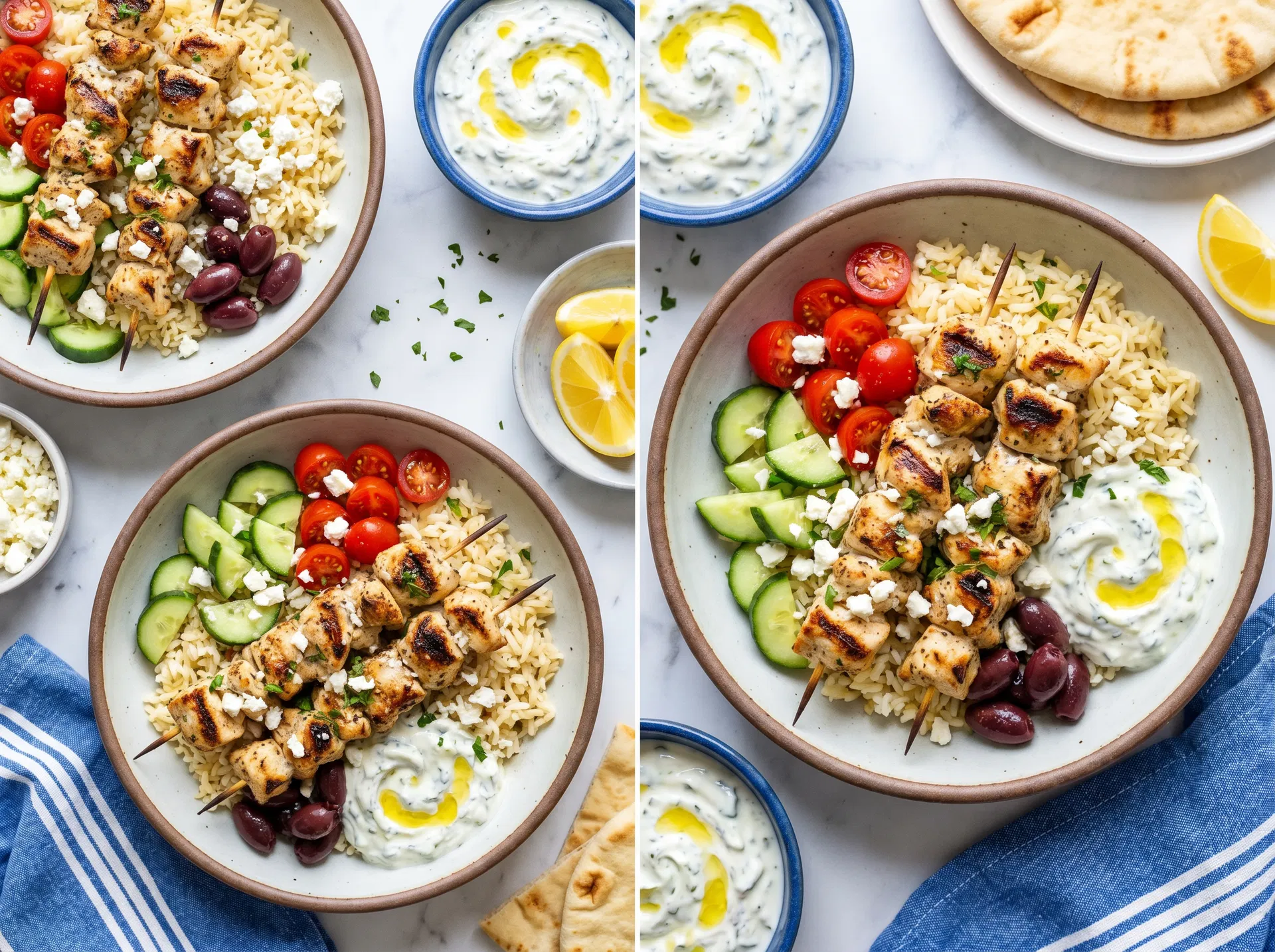 Greek Chicken Souvlaki Bowls with Tzatziki