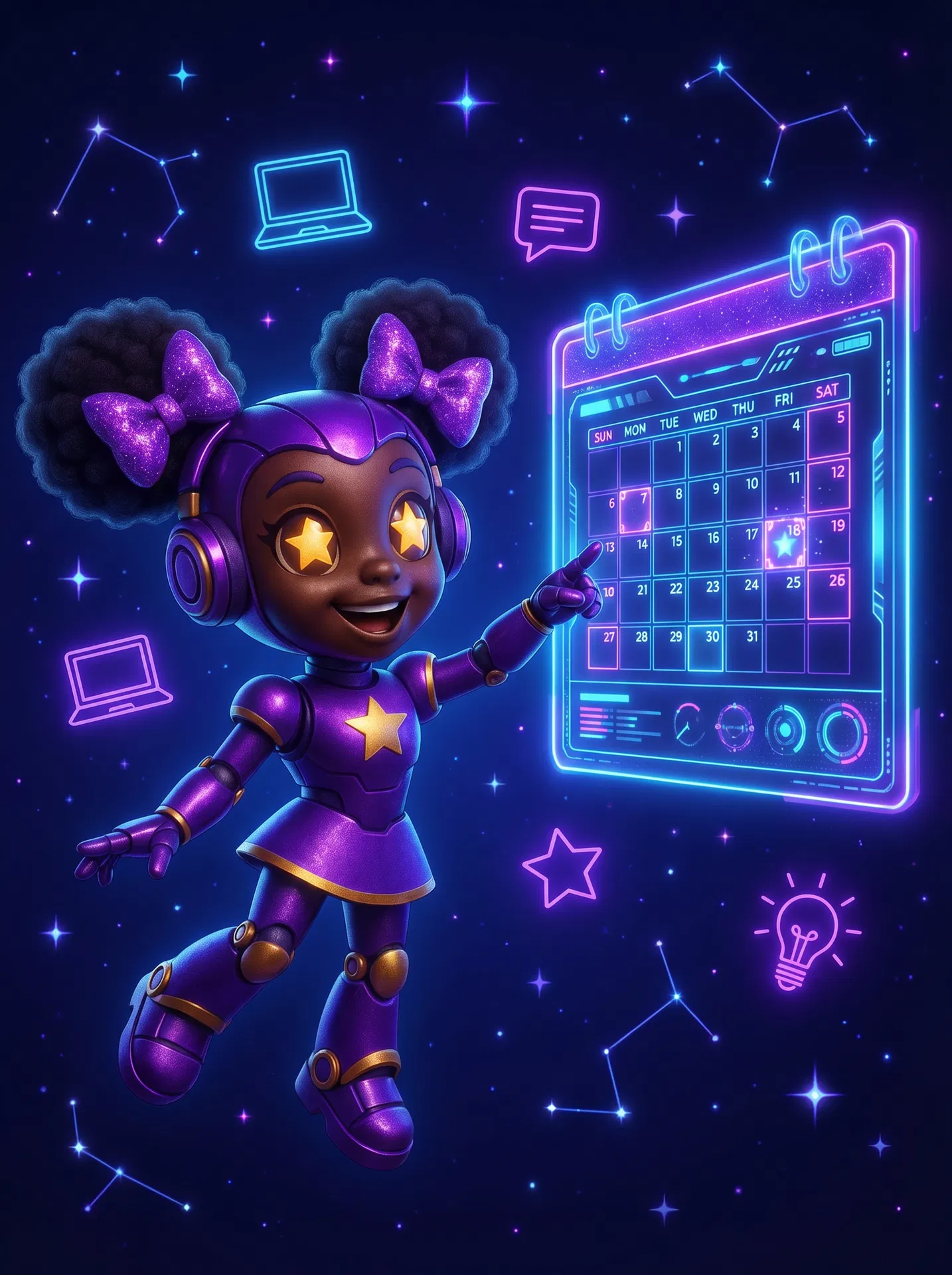 Lil Miss Suga Puff pointing to calendar