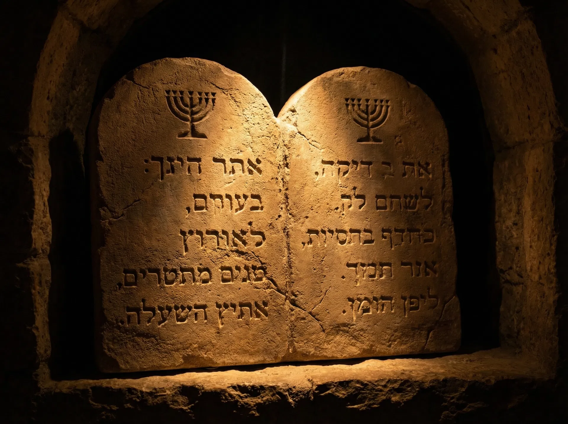 Stone tablets with Hebrew inscriptions