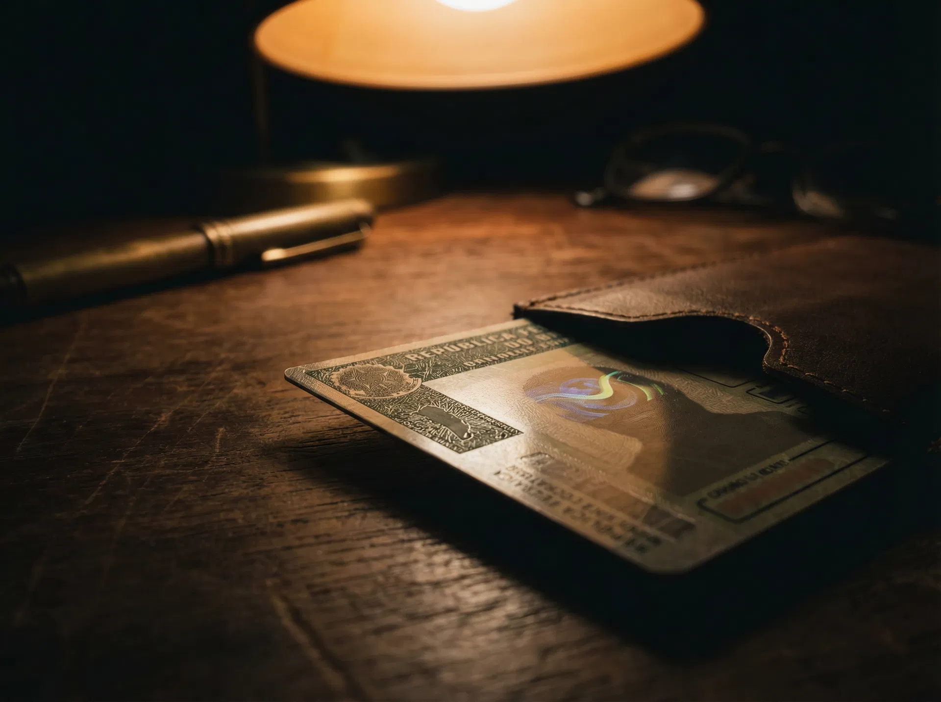 Carteira Nacional de Habilitação sobre mesa de escritório