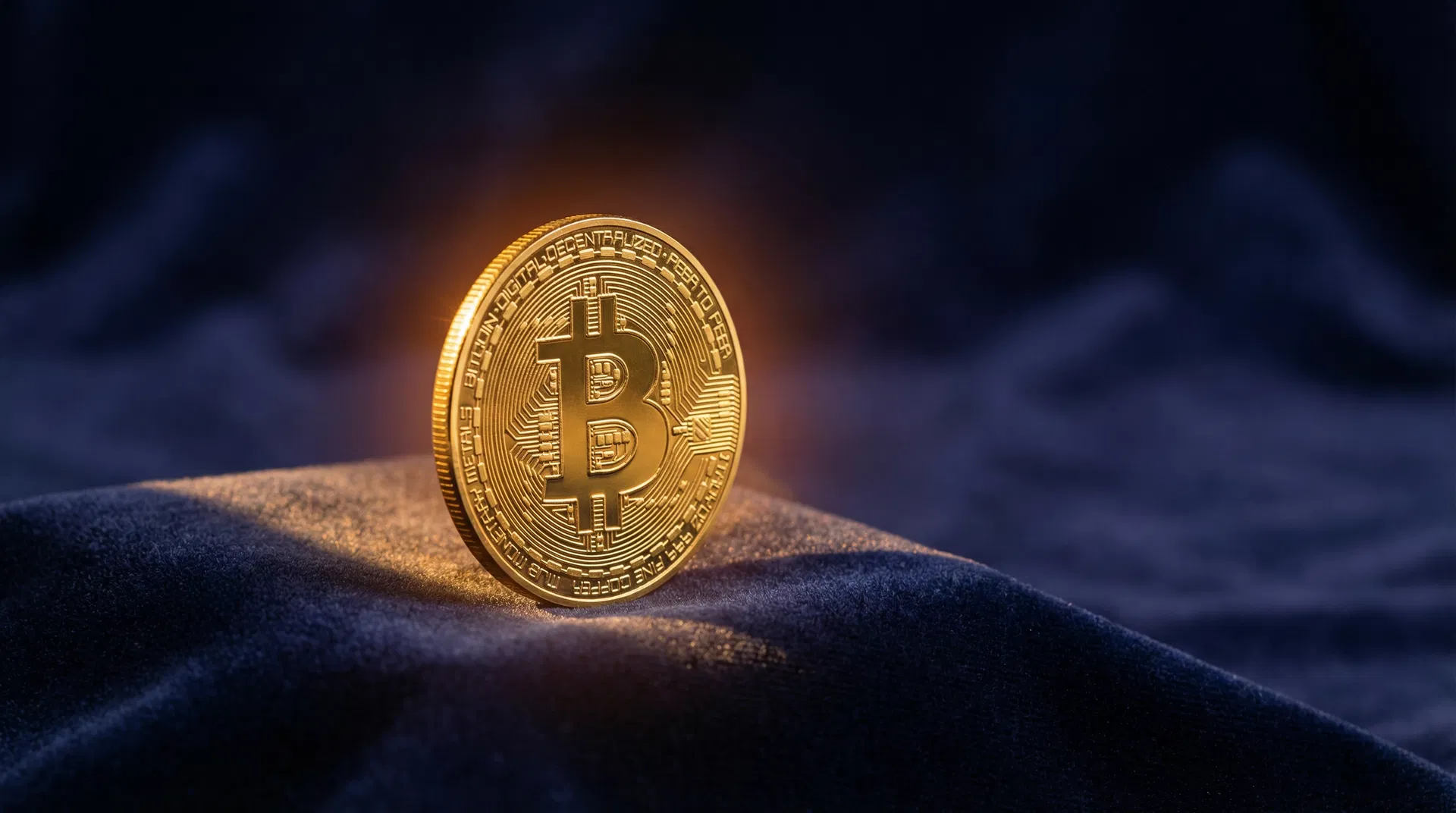 Bitcoin-Münze in goldenem Licht
