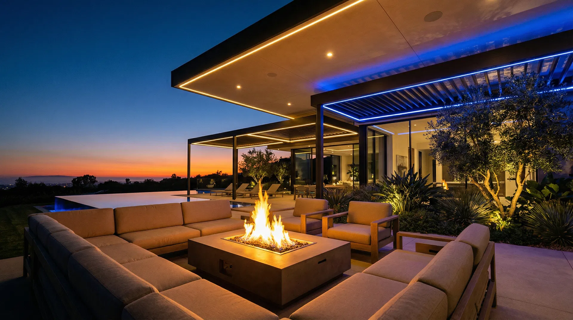 Premium outdoor patio at twilight